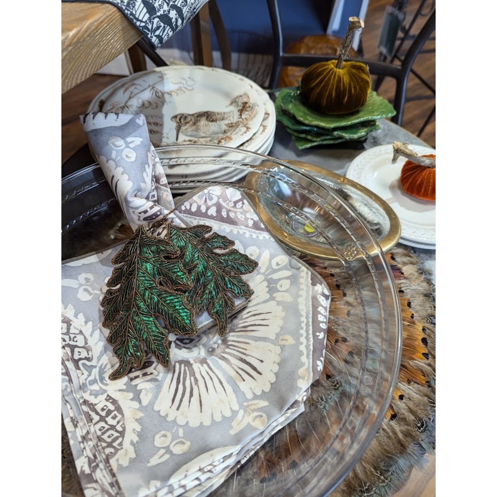 Jim Marvin Enterprises Green Oak Leaf Fabric Hanger Ornament 5.25"