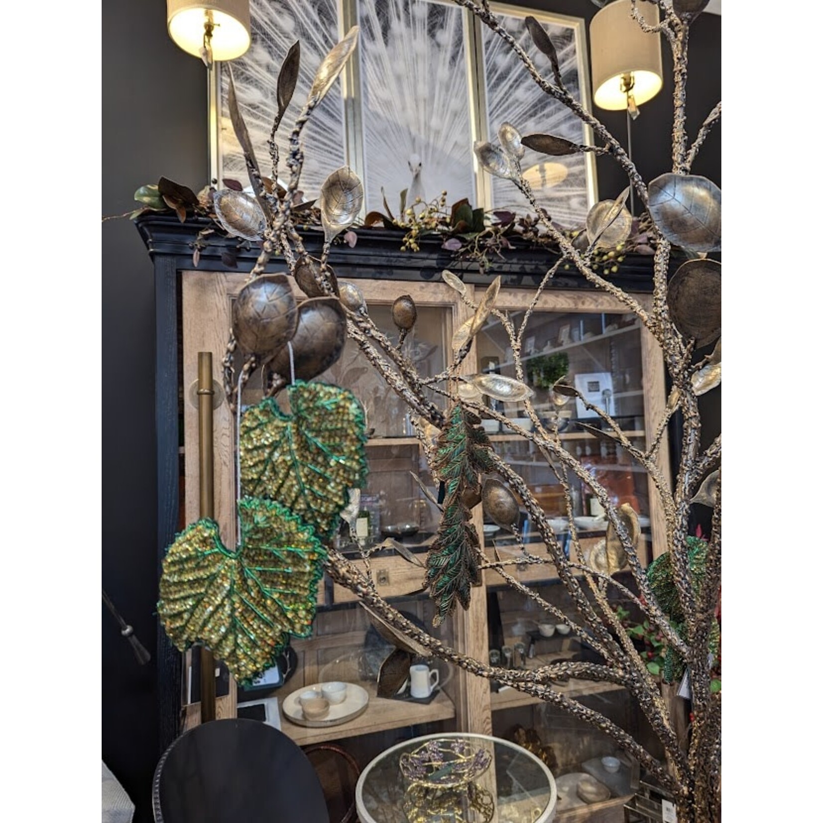 Jim Marvin Enterprises Green Oak Leaf Fabric Hanger Ornament 5.25"