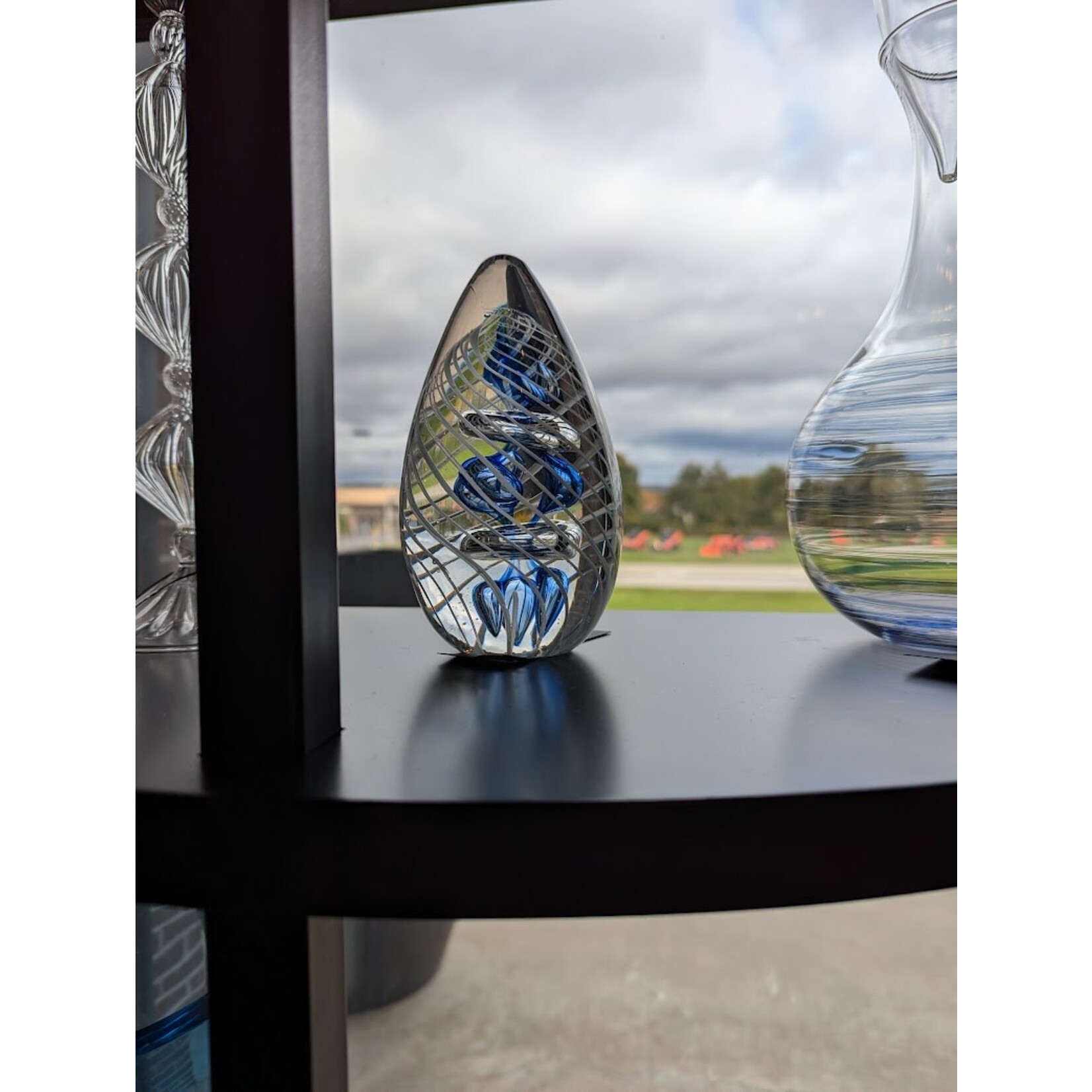 Carole Stupell LTD Vintage Art Glass Egg Paperweight Blue Spiral