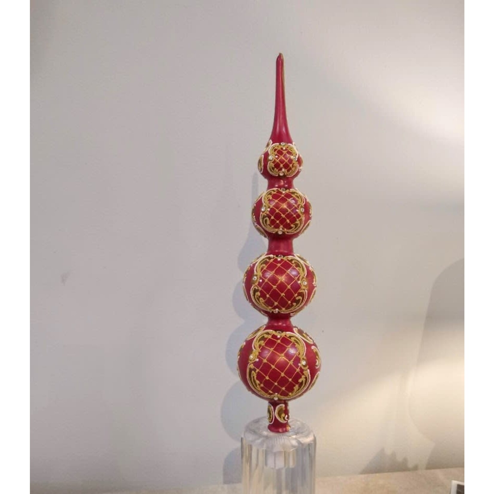 Peter's Seasons Glass Plum Finial Tree Topper with Gold Embellishments