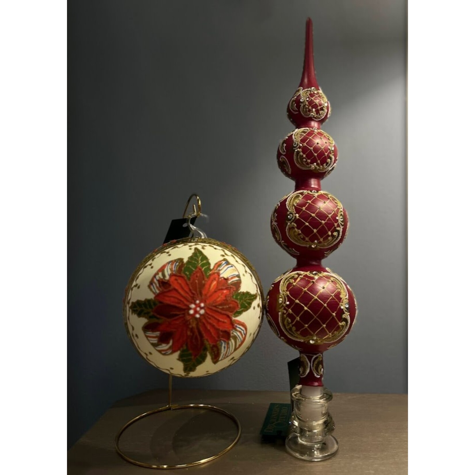 Peter's Seasons Glass Plum Gold Embellished Finial Tree Topper