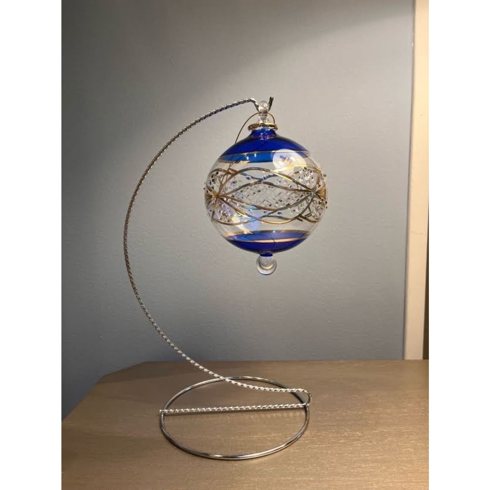 Unique Tradings Blue & Gold Plated Large Glass Ball Ornament
