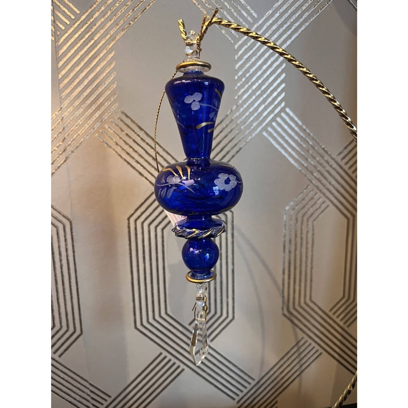 Unique Tradings Glass Cobalt Gold with Crystal Ornament