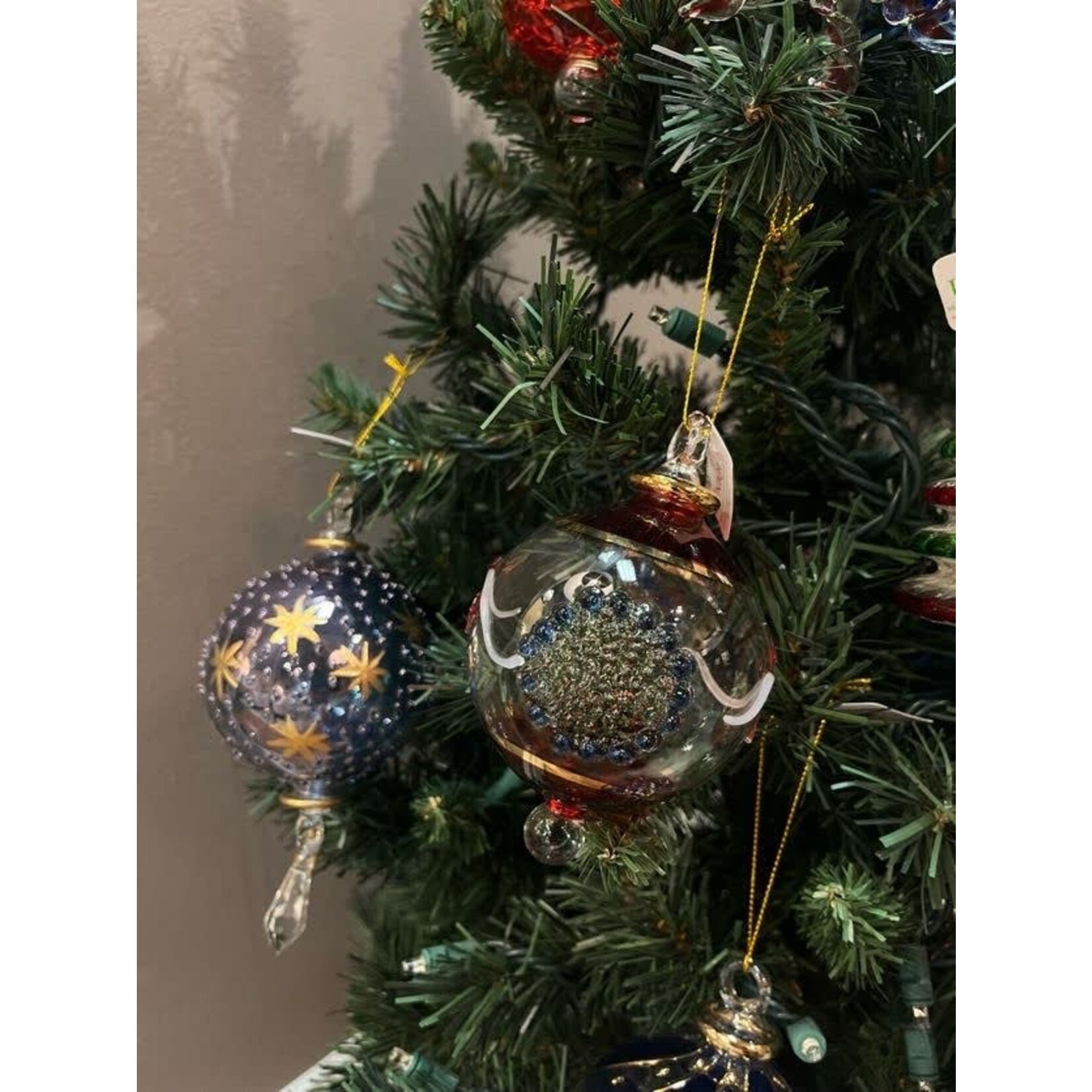 Unique Tradings Glass  Ball with Gold Star Ornament Blue