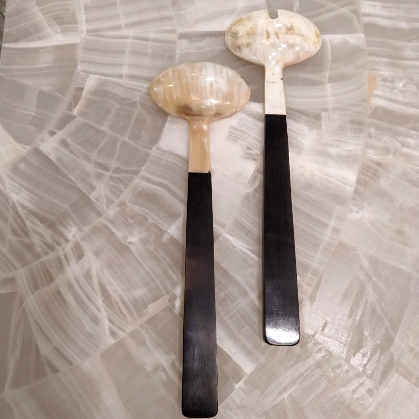 Carole Stupell LTD Natural African White Horn Ebonywood Salad Servers Set of 2