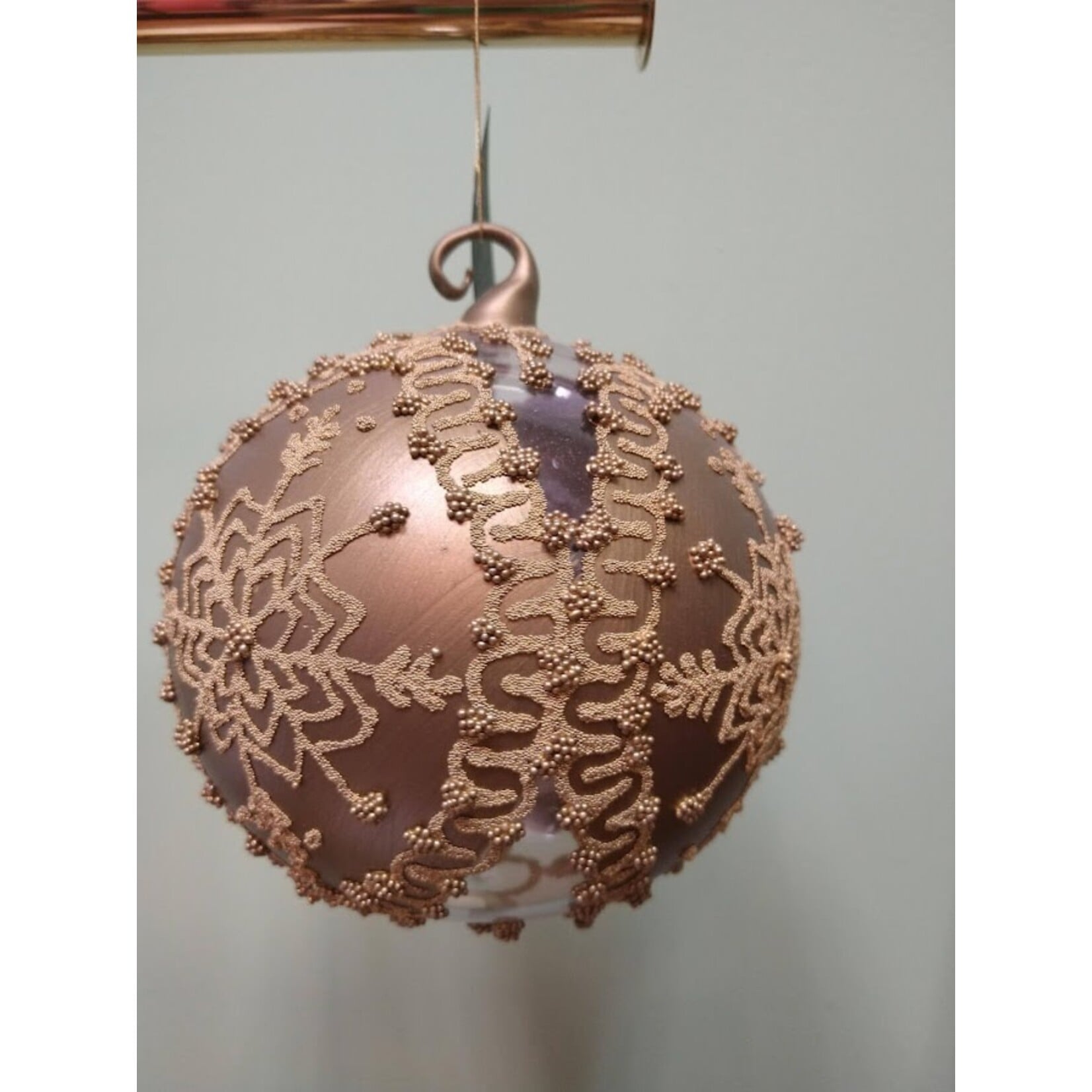 Peter Priess Handcrafted Gold Beaded Lace Christmas Ball Ornament  5.5"
