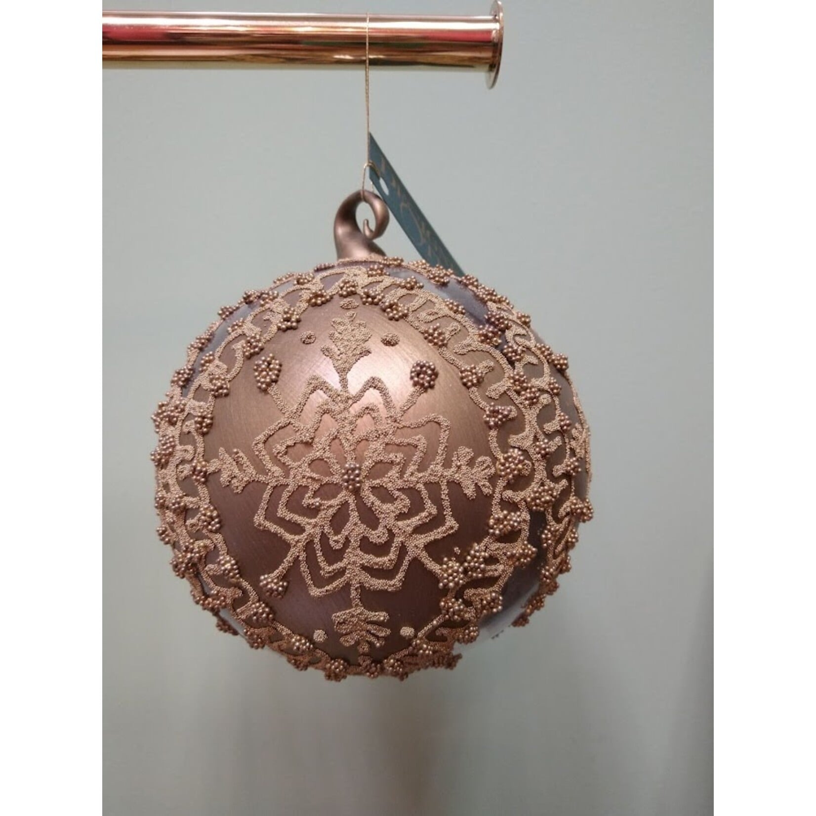 Peter Priess Handcrafted Gold Beaded Lace Christmas Ball Ornament  5.5"