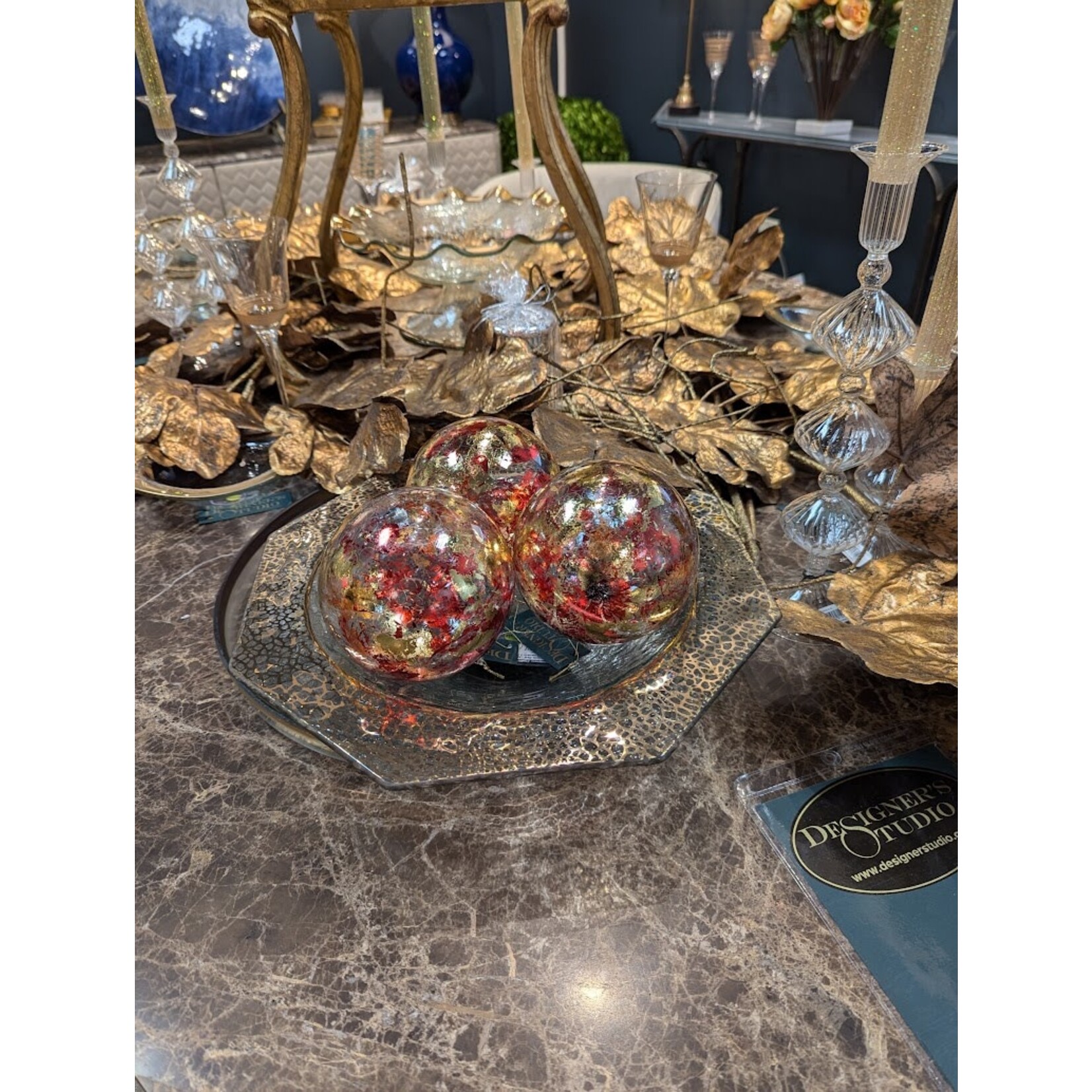 Winward Floral & Seasonal Decor Metallic Gold Leaf Glass Ball Ornament 4.72"