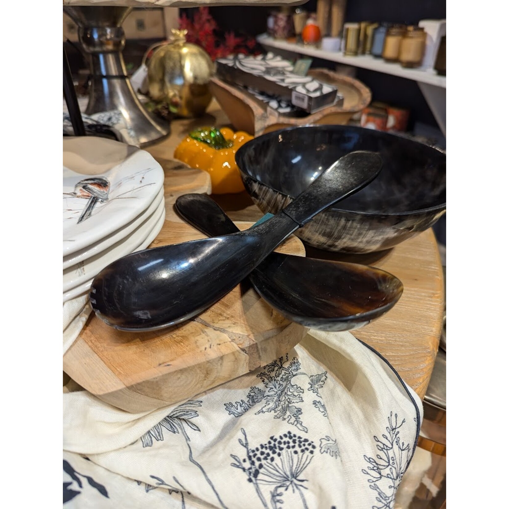 Carole Stupell LTD Natural African Horn Bowl with Salad Servers Set of 3