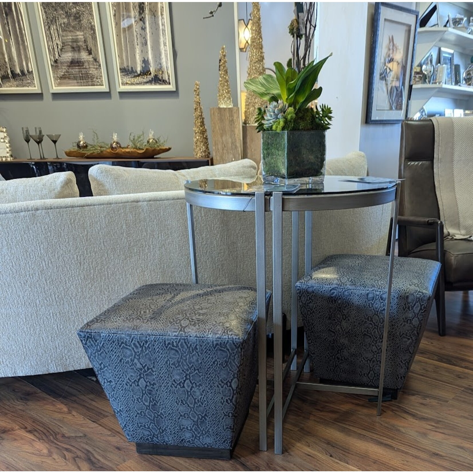Accents Beyond Demilune Metal Table With Glass Top Silver Finish