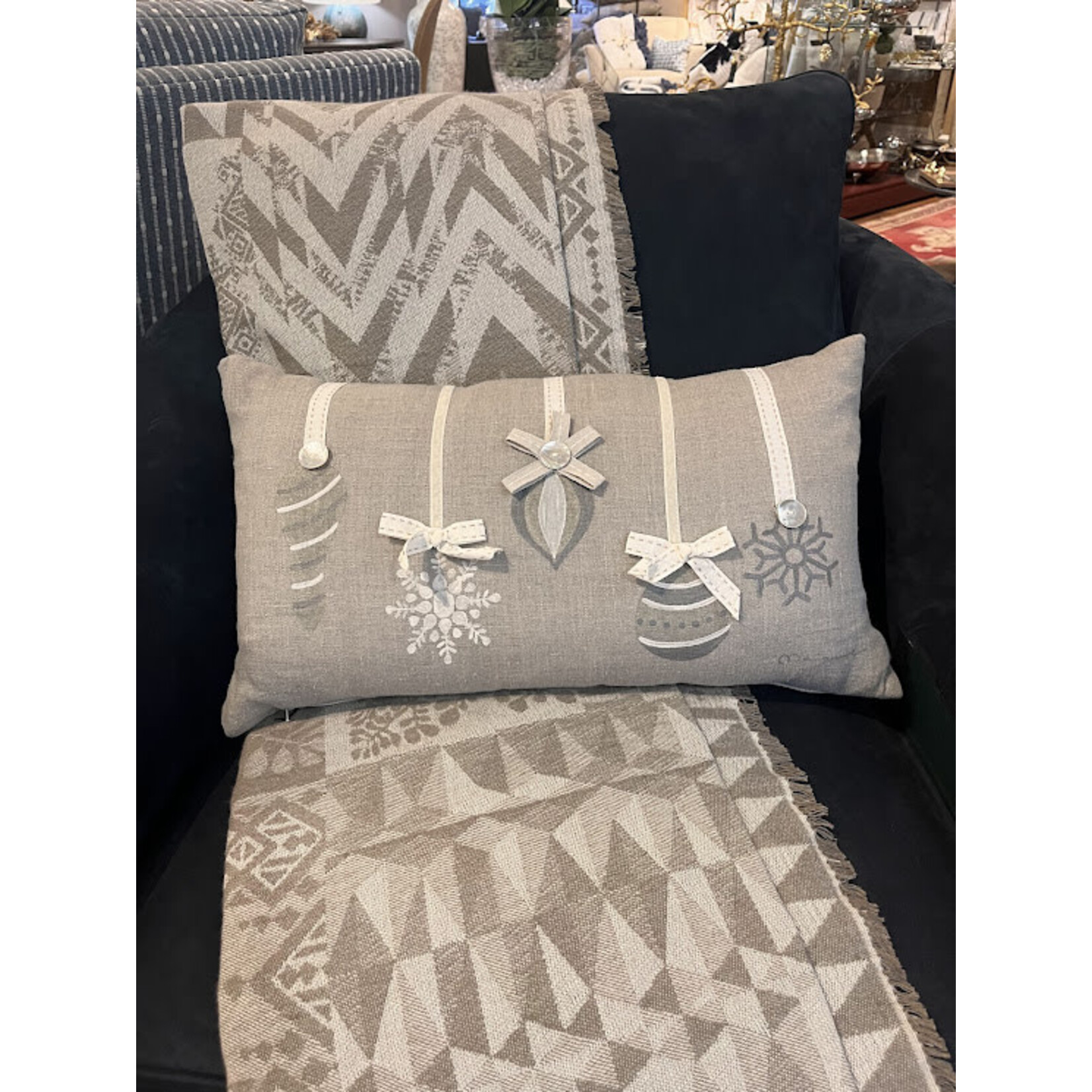 Eastern Accents Glistening Ornaments Gray Throw Pillow 11"x21"