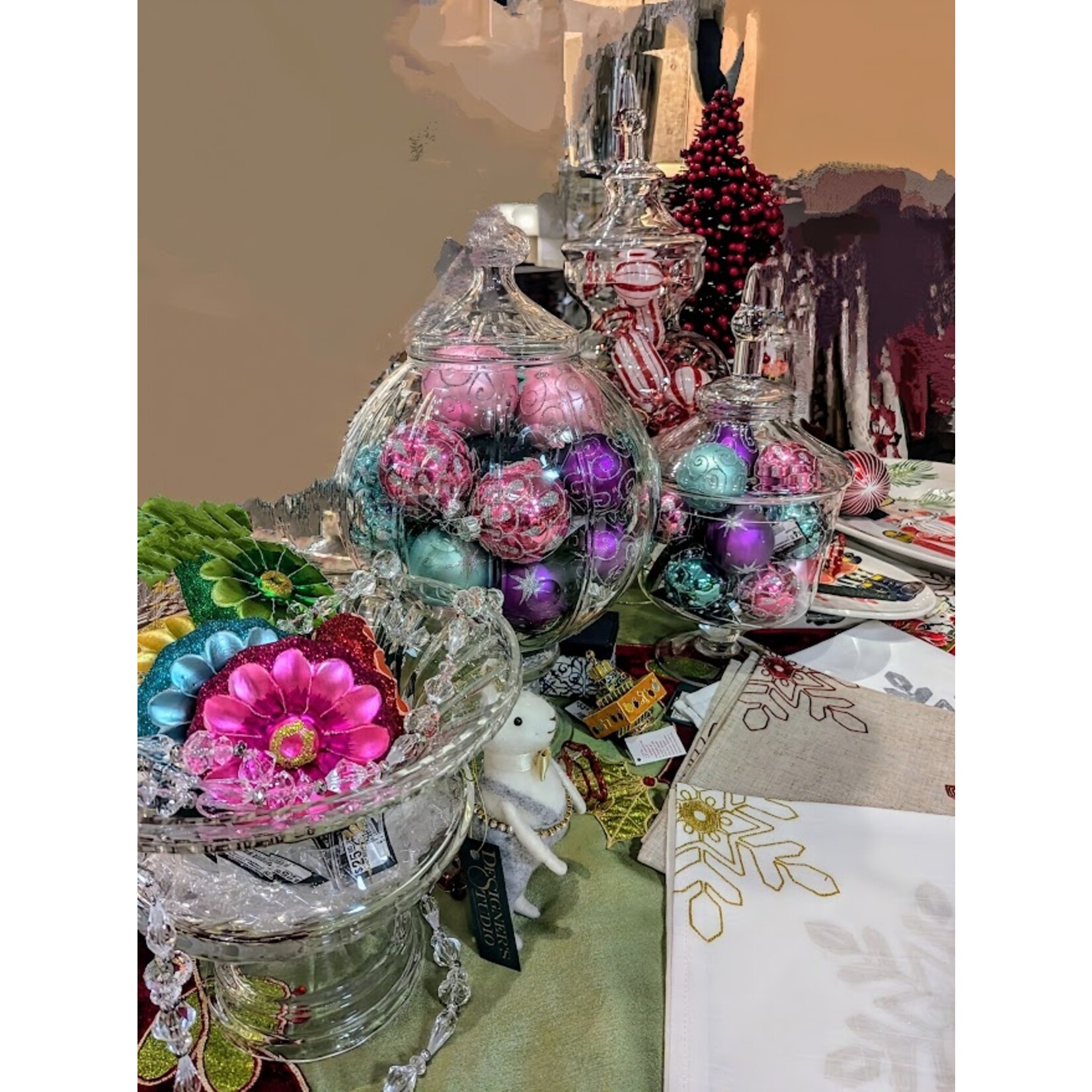 Two's Company Aqua & Silver Glitter Glass Ball Ornament 2.5" Small