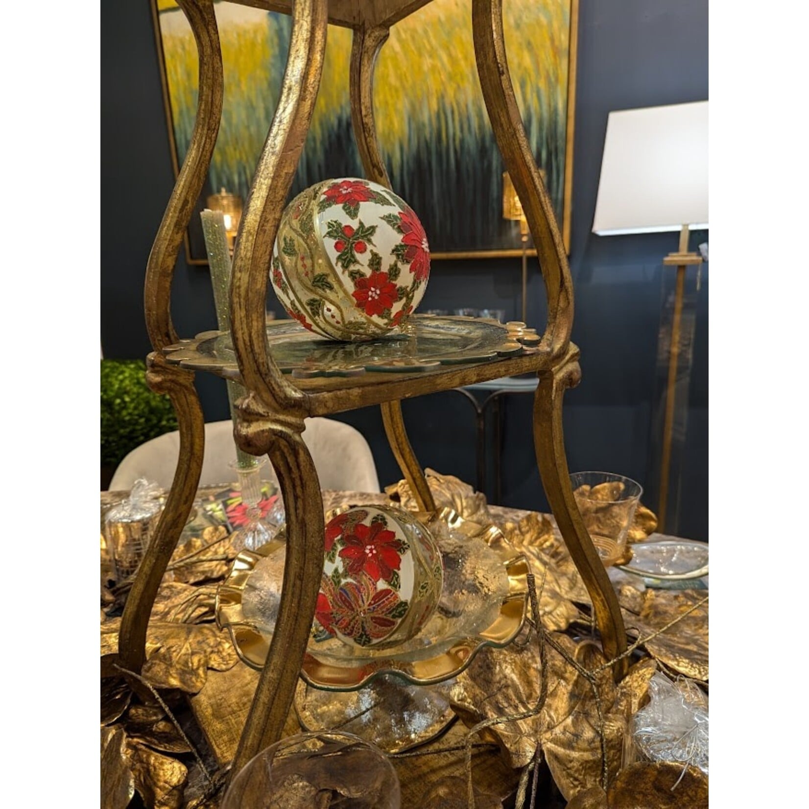 Peter's Seasons Hand Painted Poinsettia Glass Ball Ornament