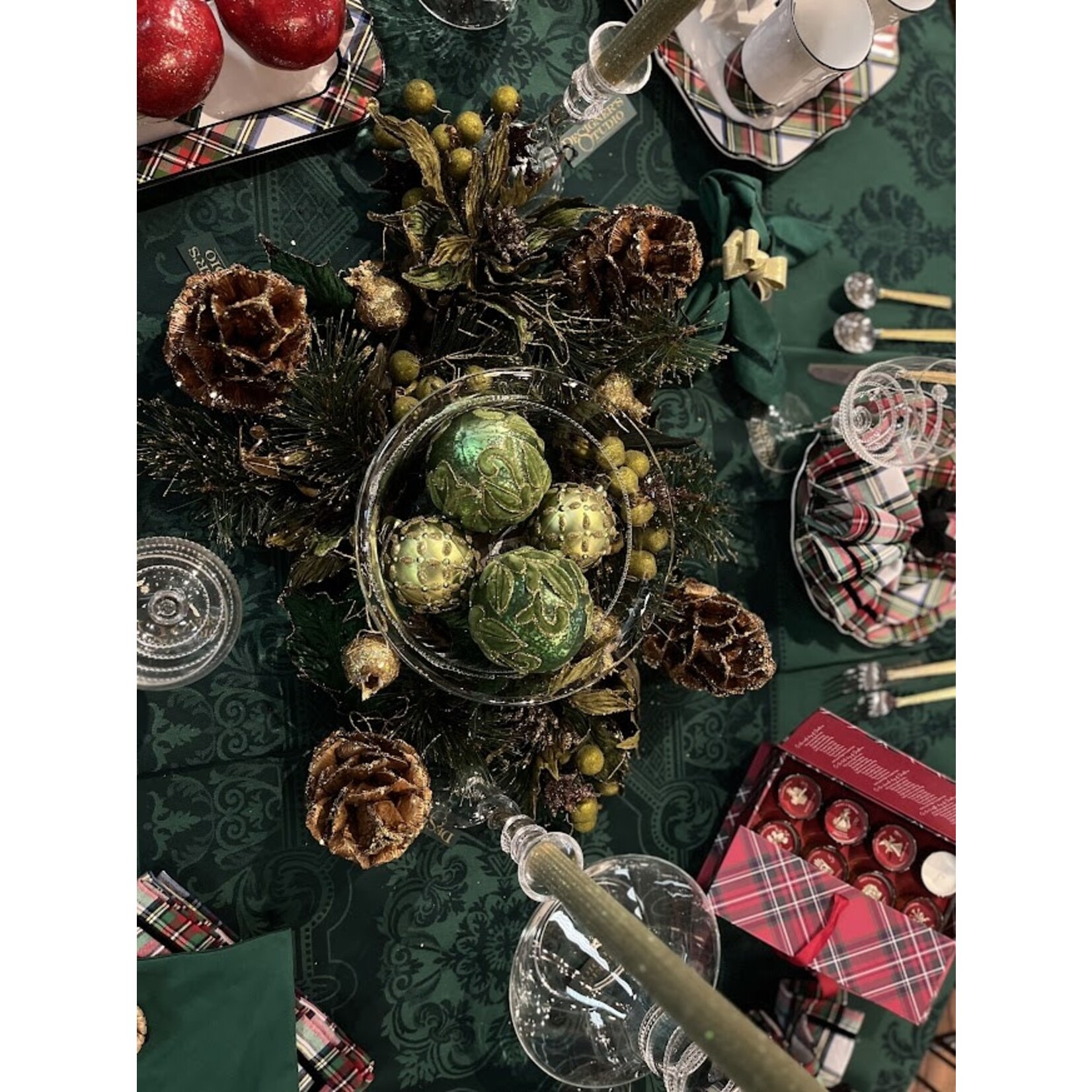 Jim Marvin Enterprises Green Leaf Glass Beaded Ball Ornament 4"