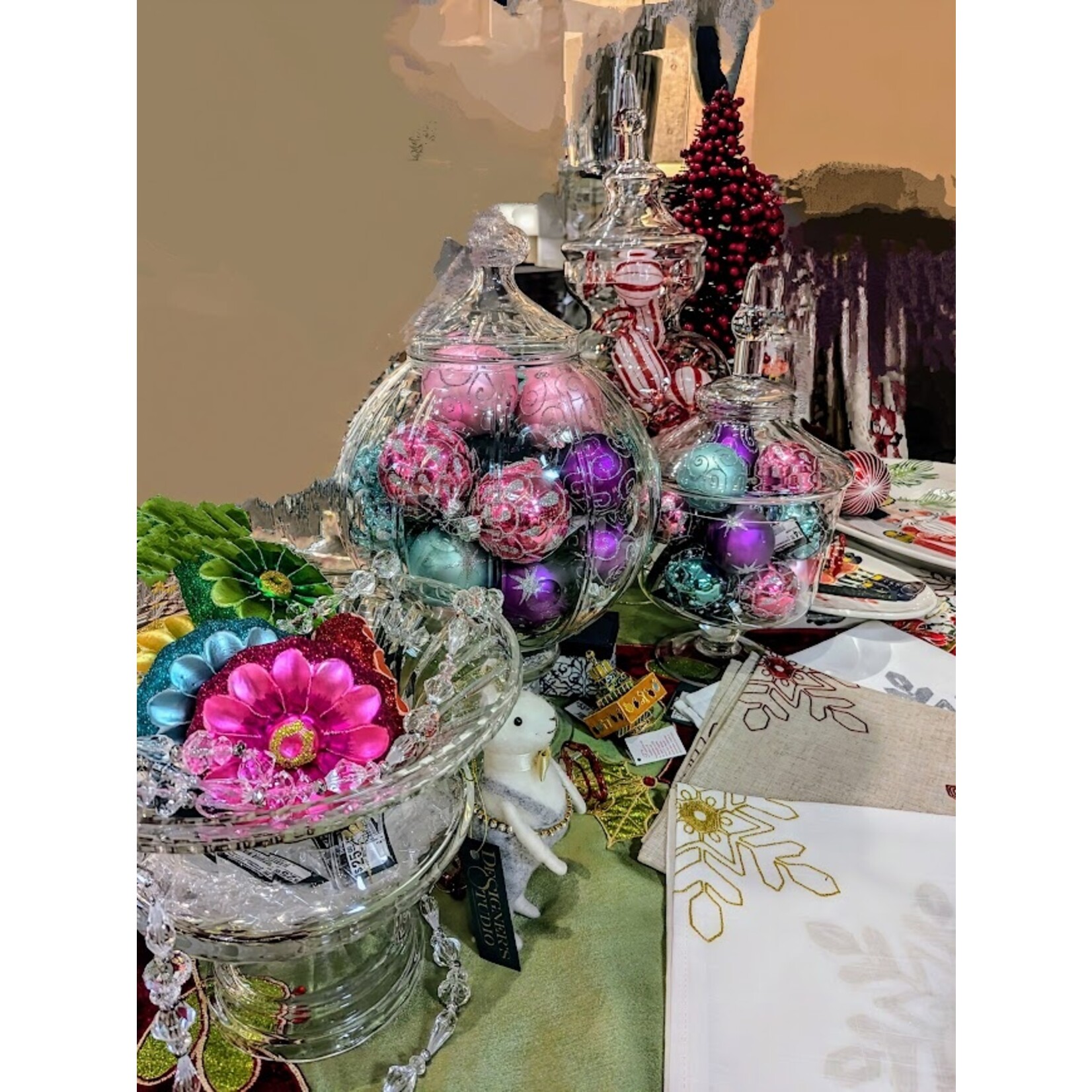 Two's Company Aqua Glittering Glass Ball Ornamet Medium