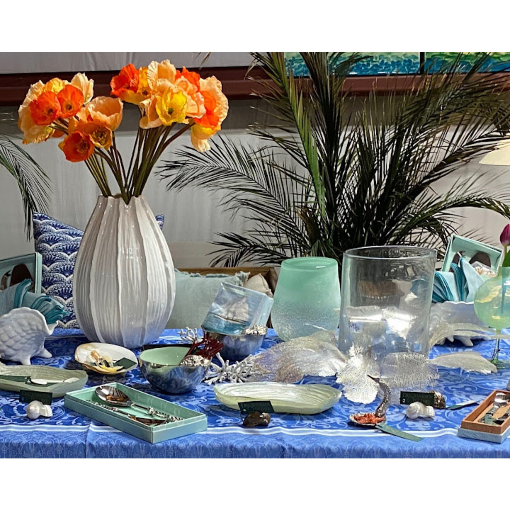 Two's Company Blue Enamel Bowl with Silver Shell