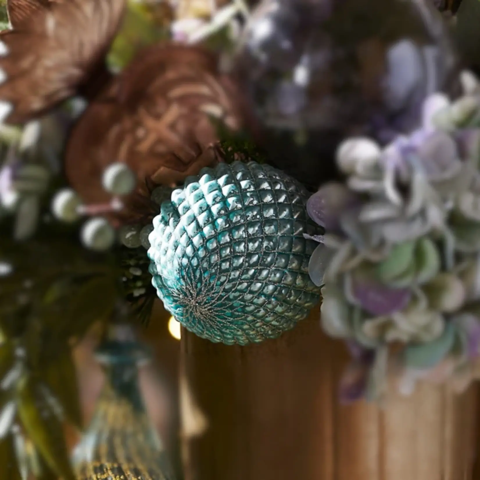 RAZ Imports Cerulean Blue Quilted Glass Ball Ornament 4"