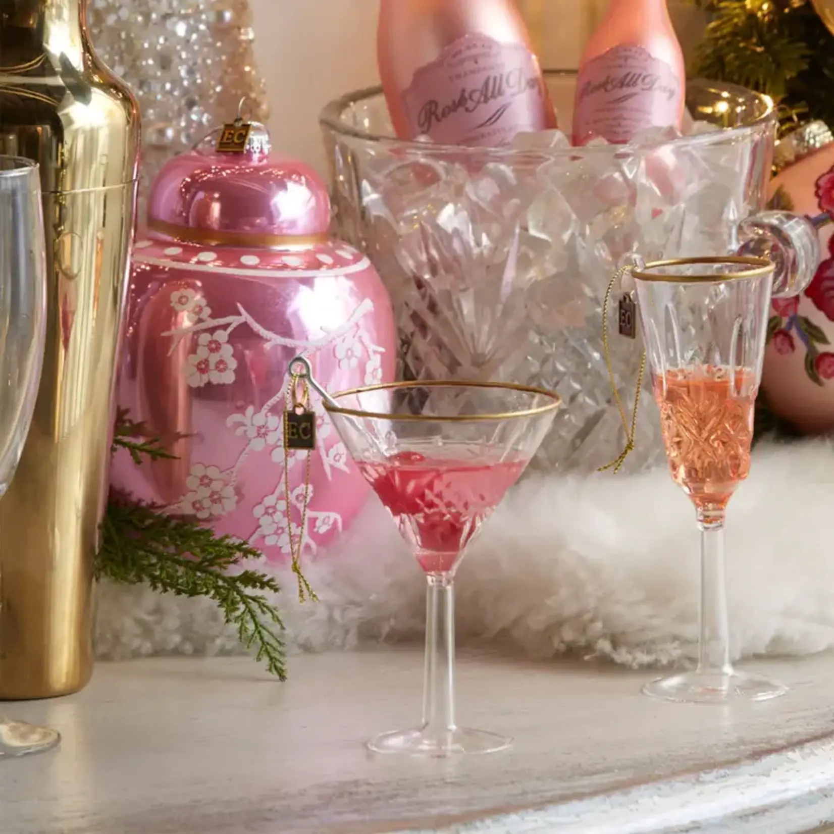 RAZ Imports Pink Martini Glass Ornament 5.5"