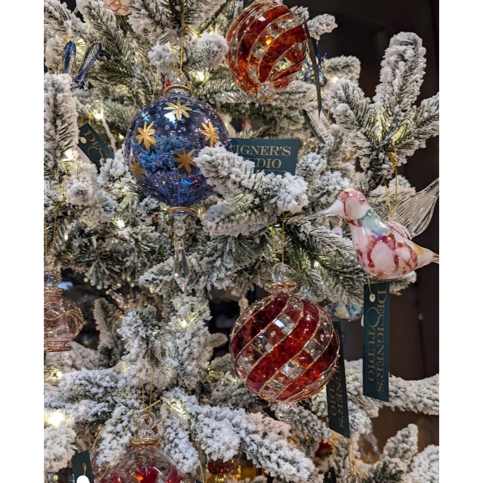 Unique Tradings Glass  Ball with Gold Star Ornament Blue