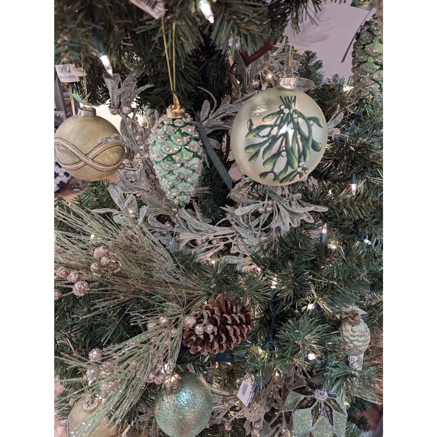 Shishi LLC Cream Mistletoe Glass Ball Ornament 5"