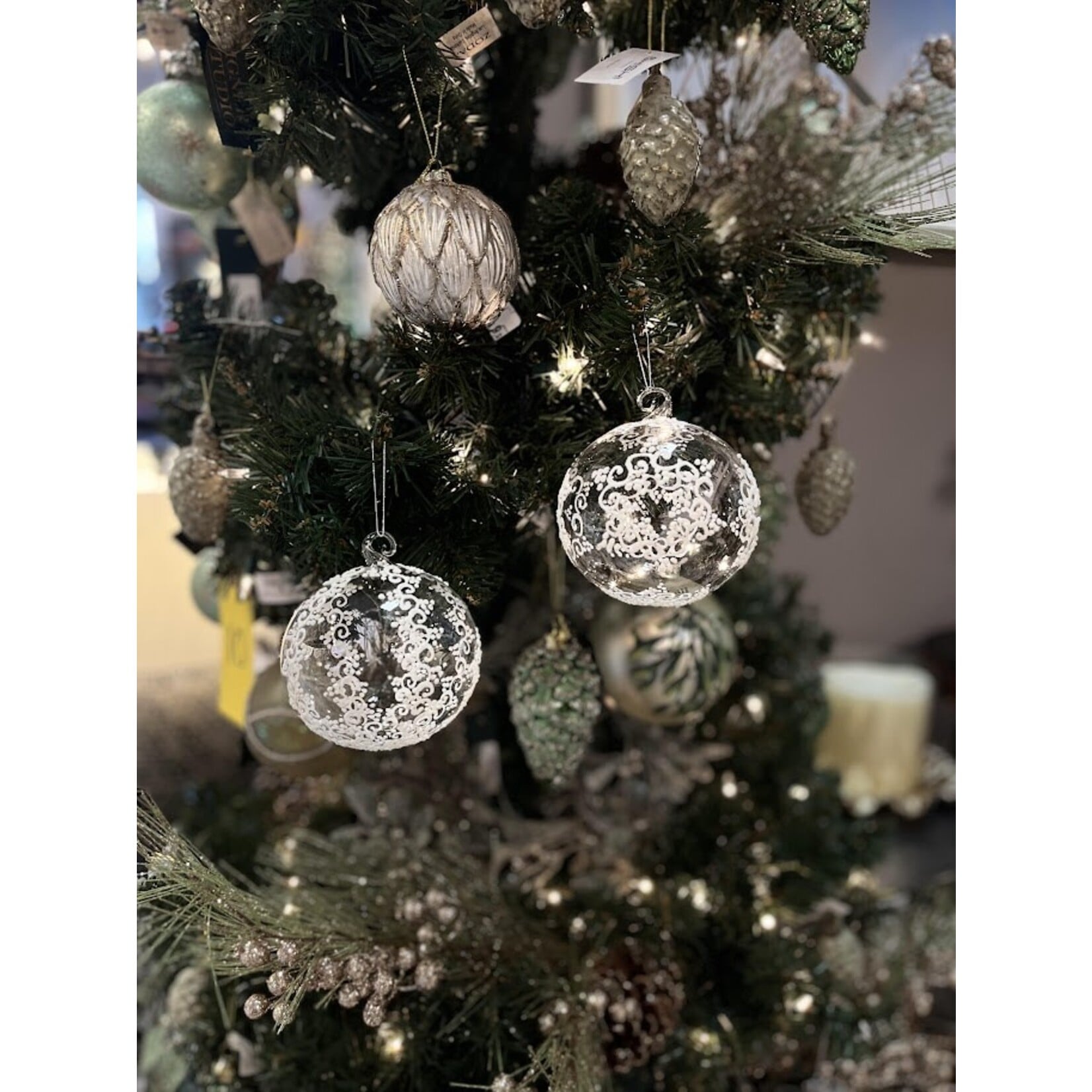 Zodax Antique Leaf Gold & Pearl Glass Ball Ornament 4"