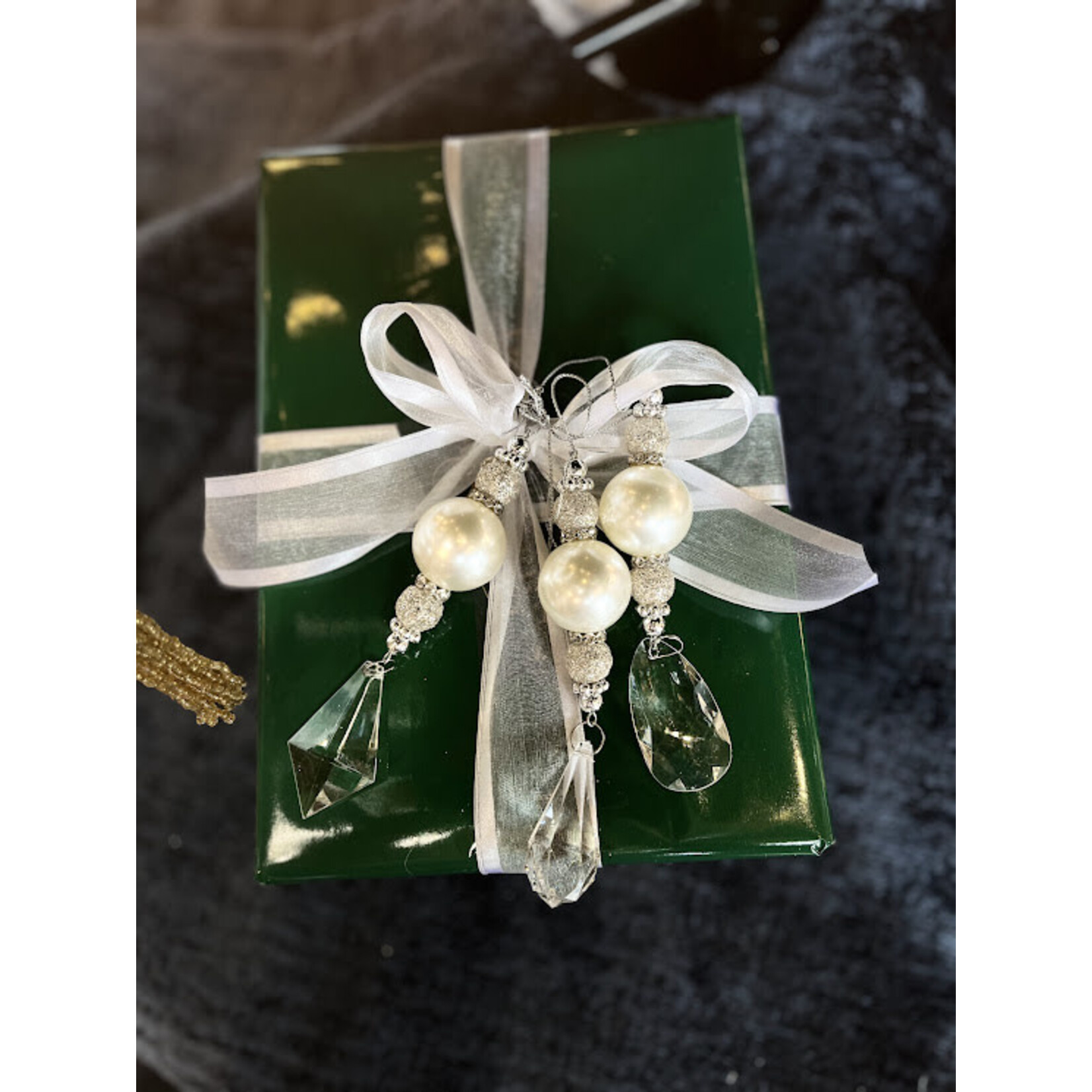 RAZ Imports Crystal Pearl Drop Ornament 5.75"