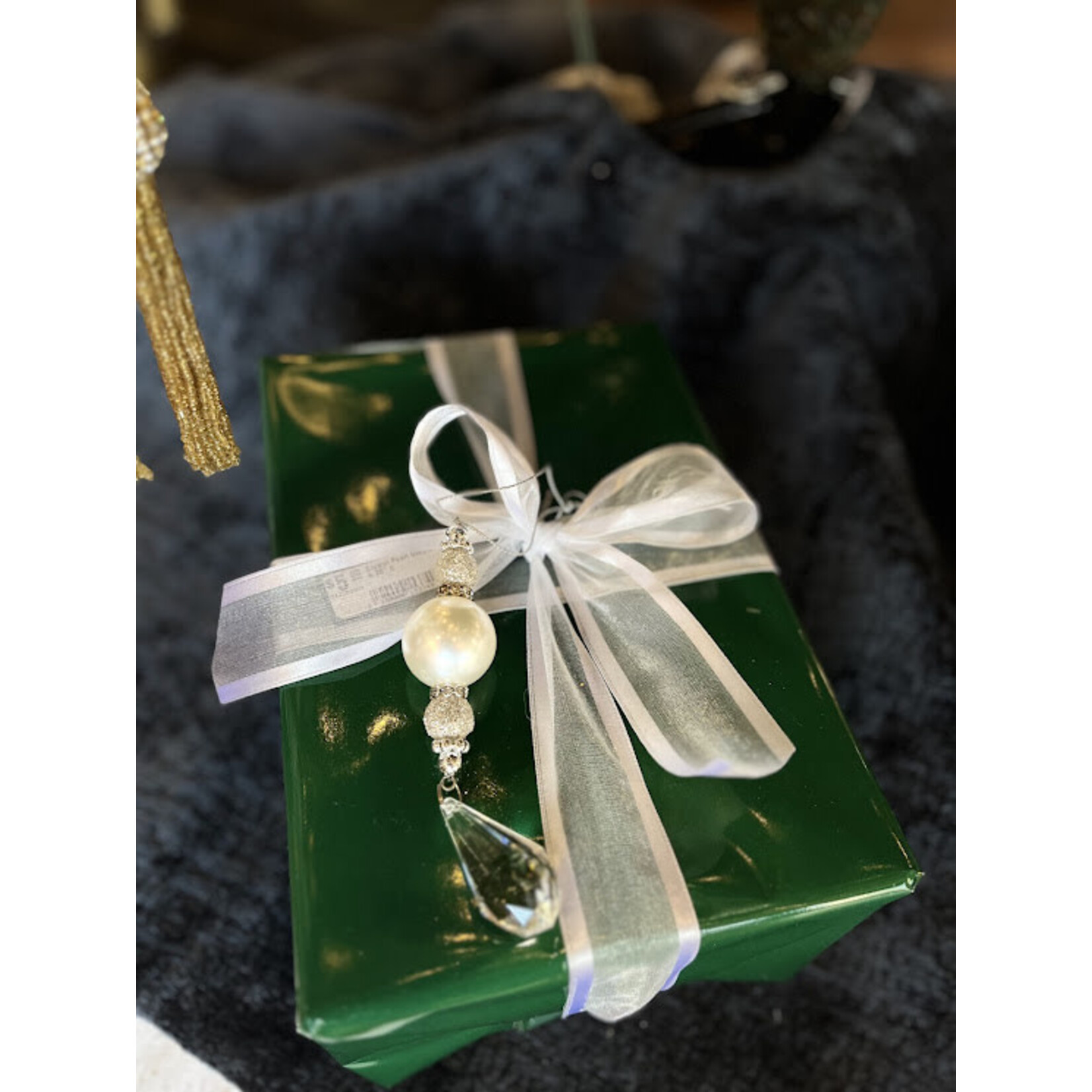 RAZ Imports Crystal Pearl Drop Ornament 5.75"