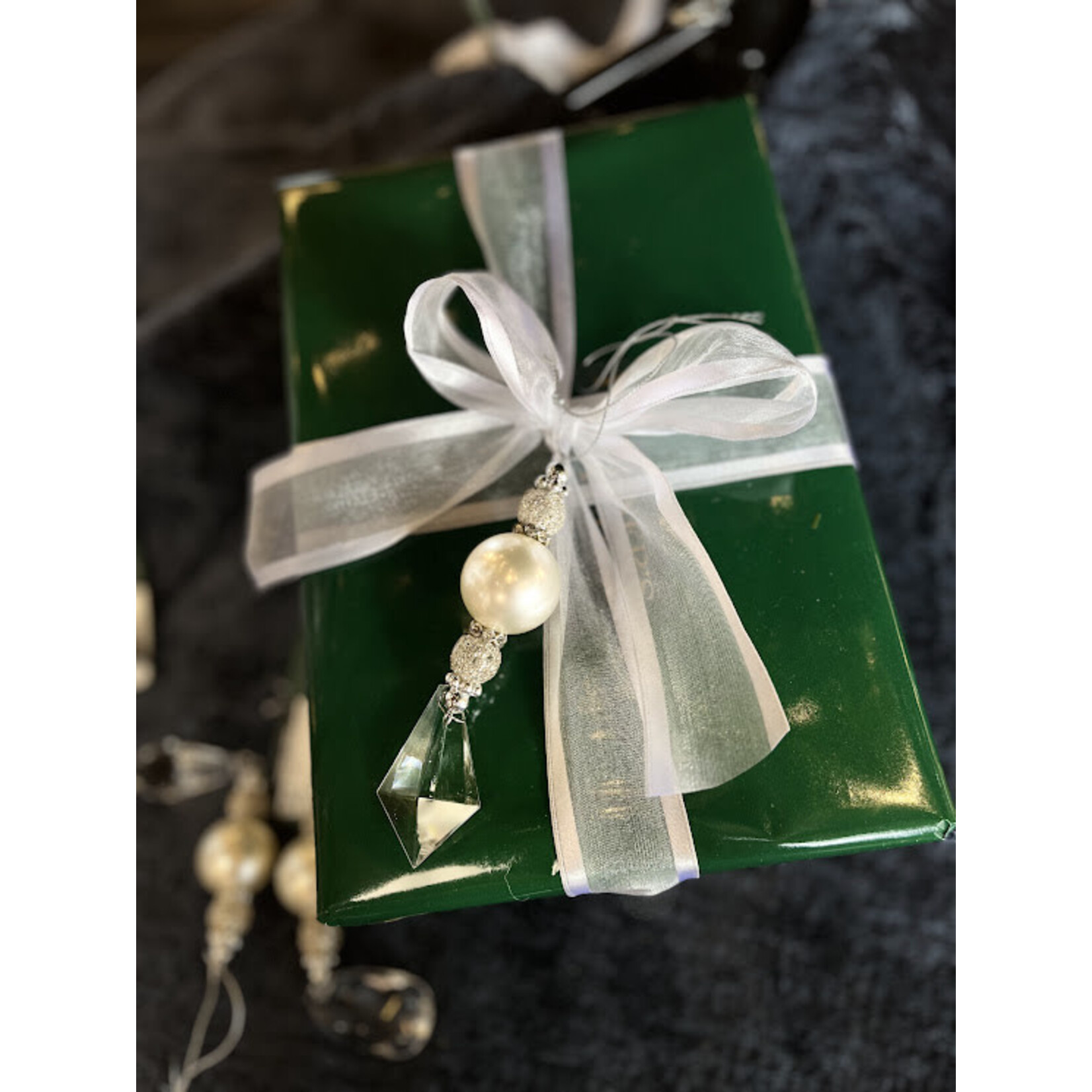 RAZ Imports Crystal Pearl Drop Ornament 5.75"