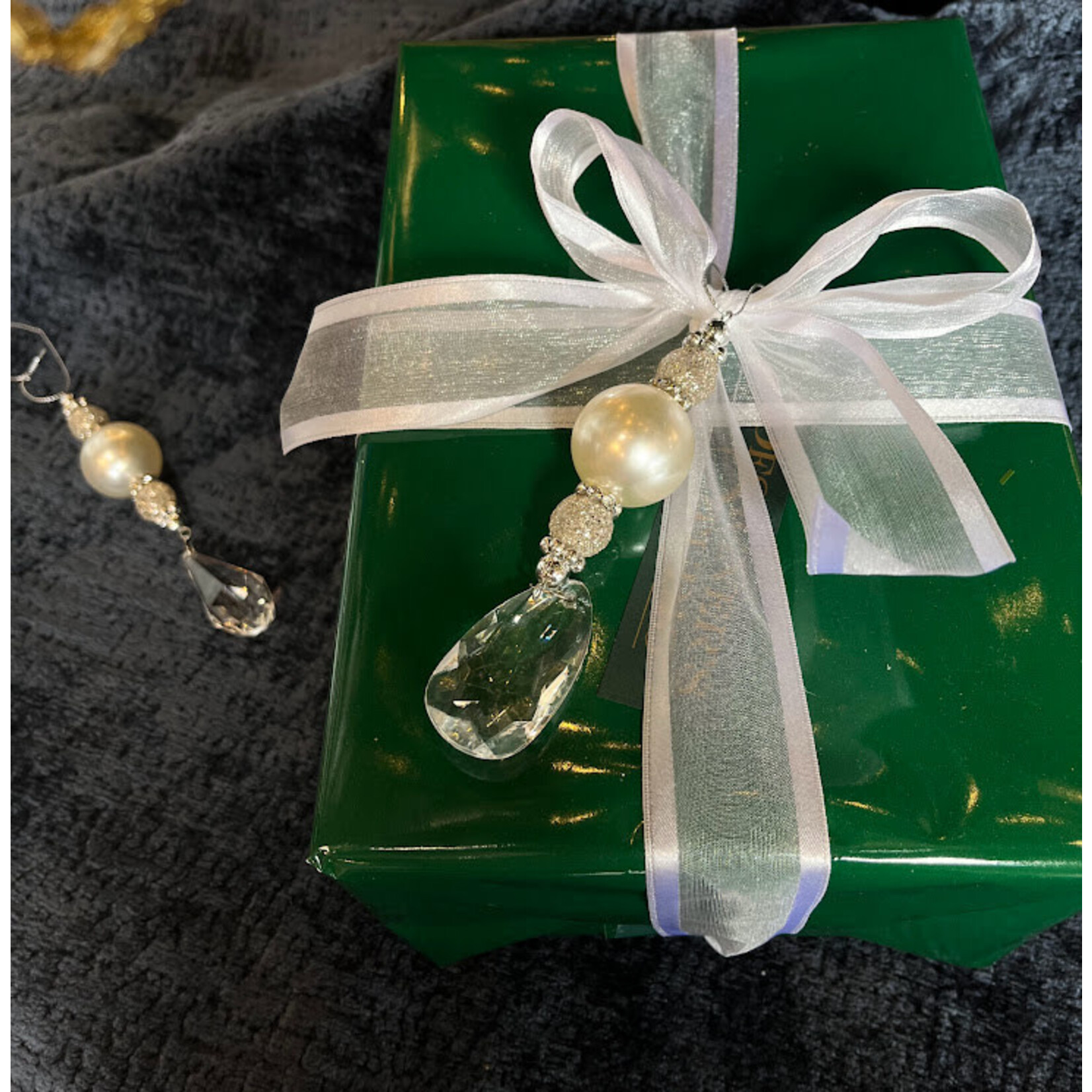 RAZ Imports Crystal Pearl Drop Ornament 5.75"