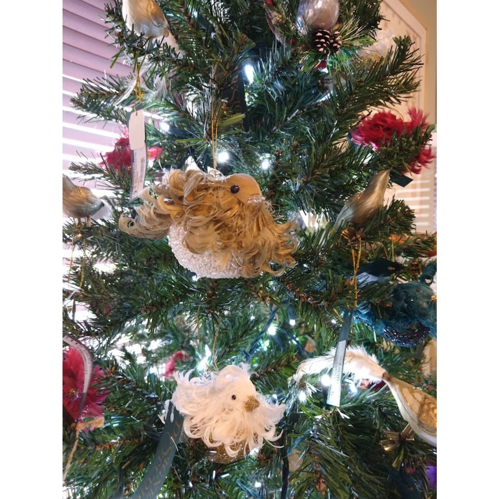 Katherine's Collection Ivory Diamond Belly Fluffle Ivory Small Bird Ornament