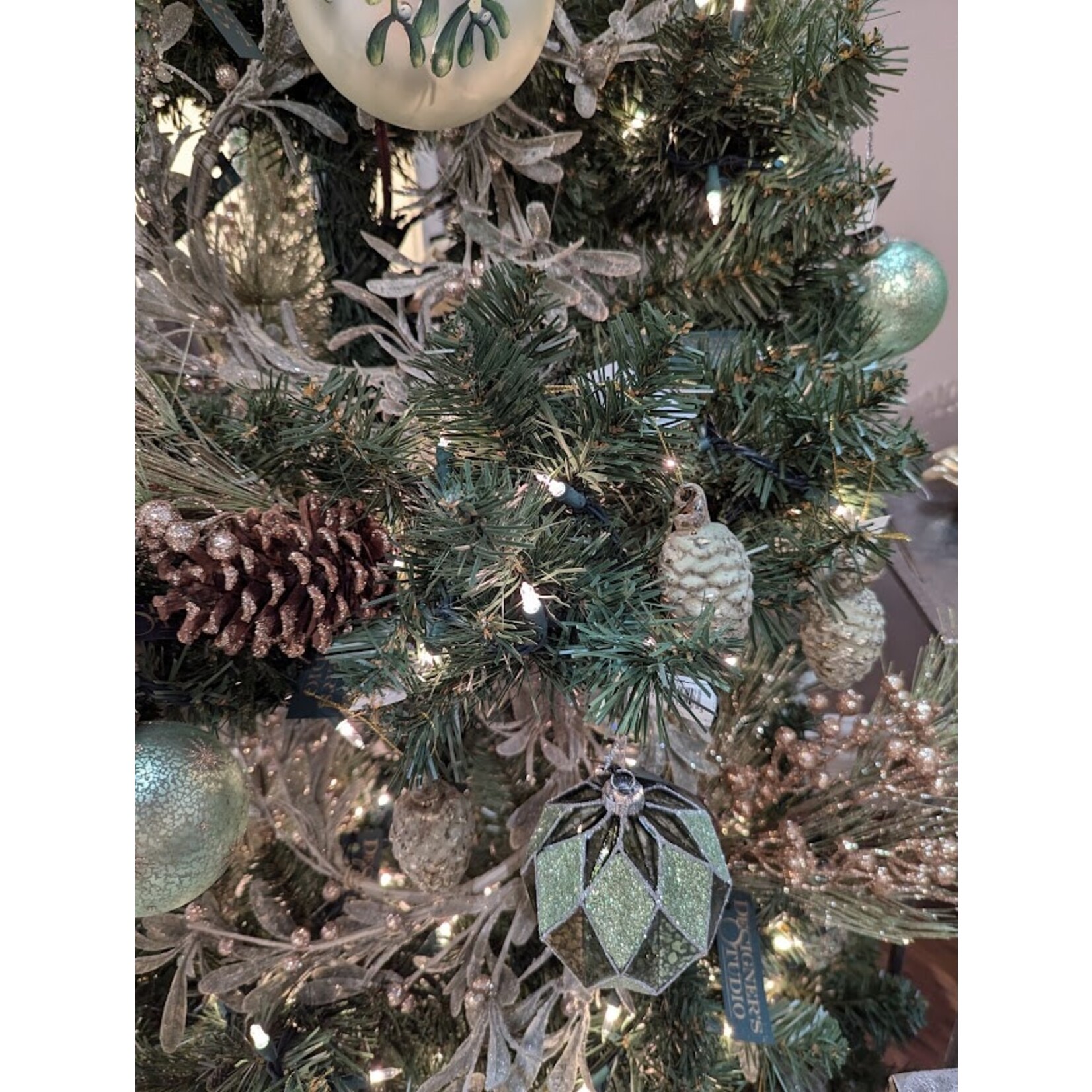 Zodax Harlequin Glass Ball Ornament Tonal Green 4 In