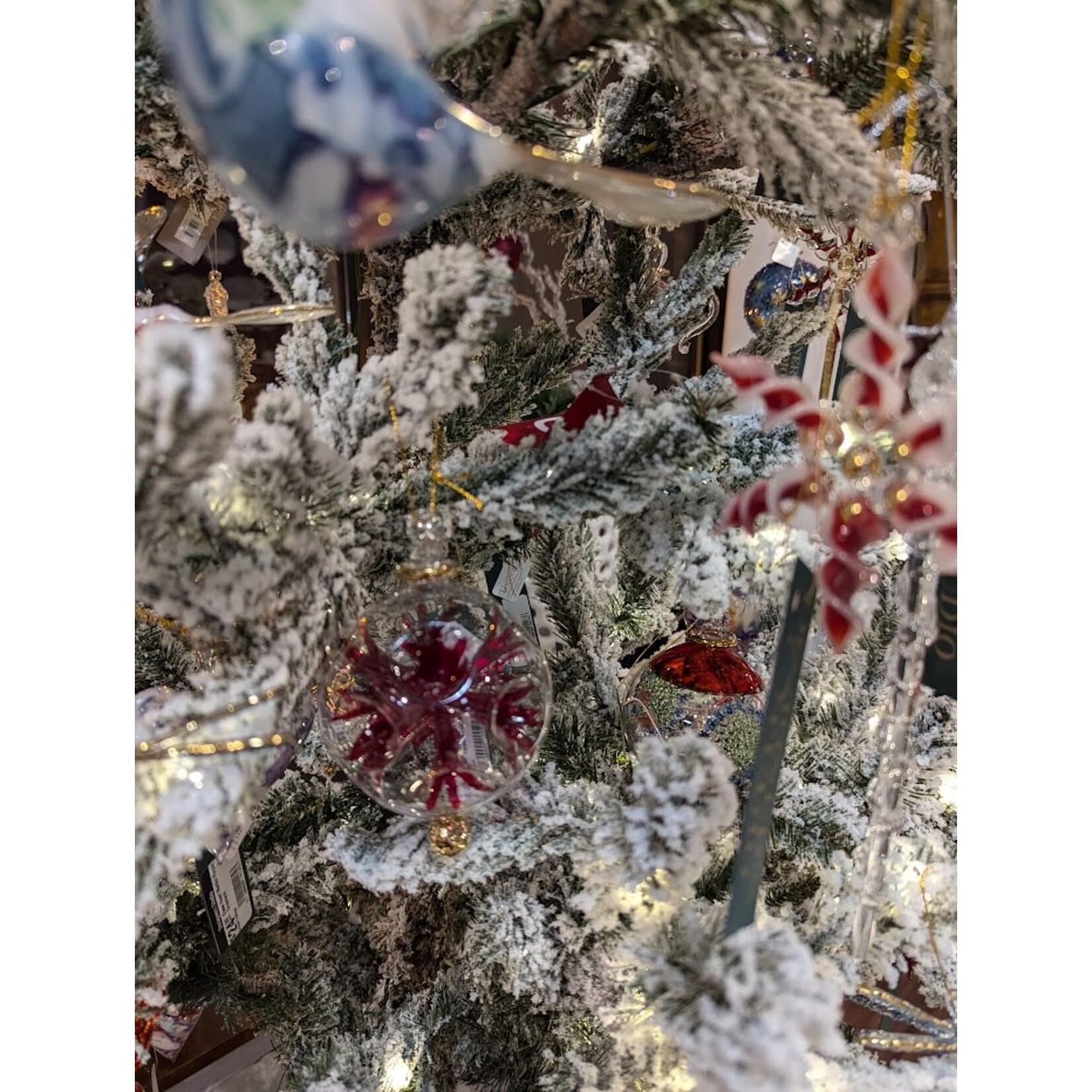 Unique Tradings Clear with Red Flowers Glass Ball Ornament