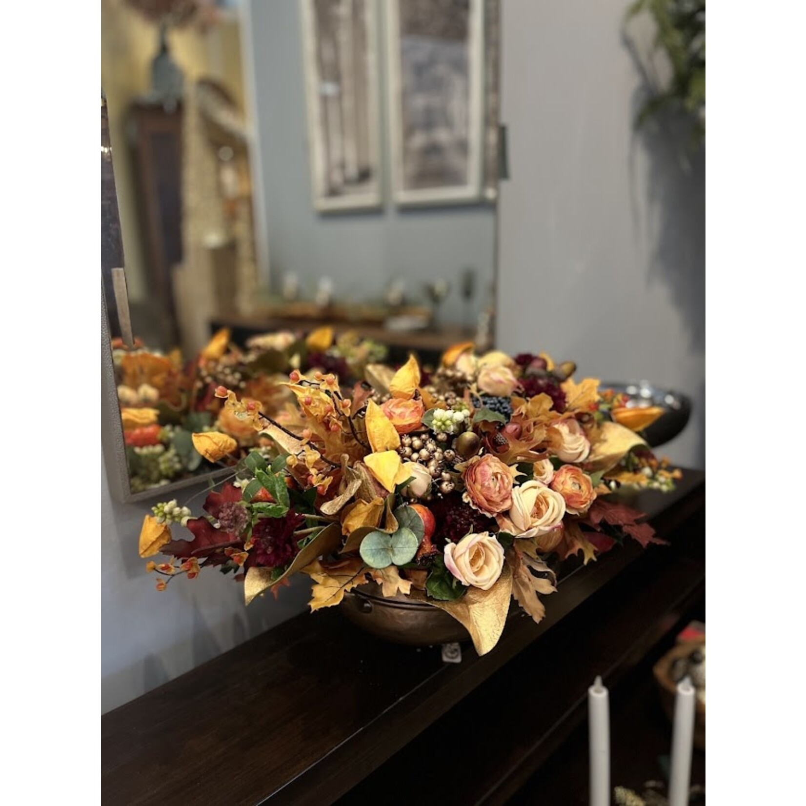 Winward Home Faux Ranunculus Berry Fall Centerpiece Floral Arrangement