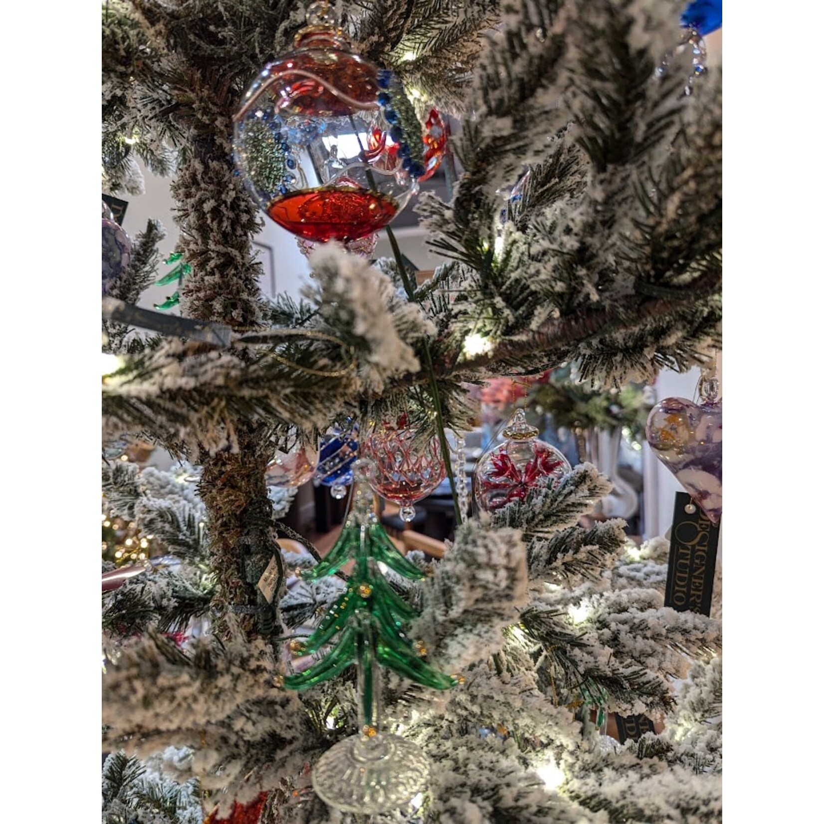 Shishi LLC Green Glass Tree with Clear Gold Dots Ornament