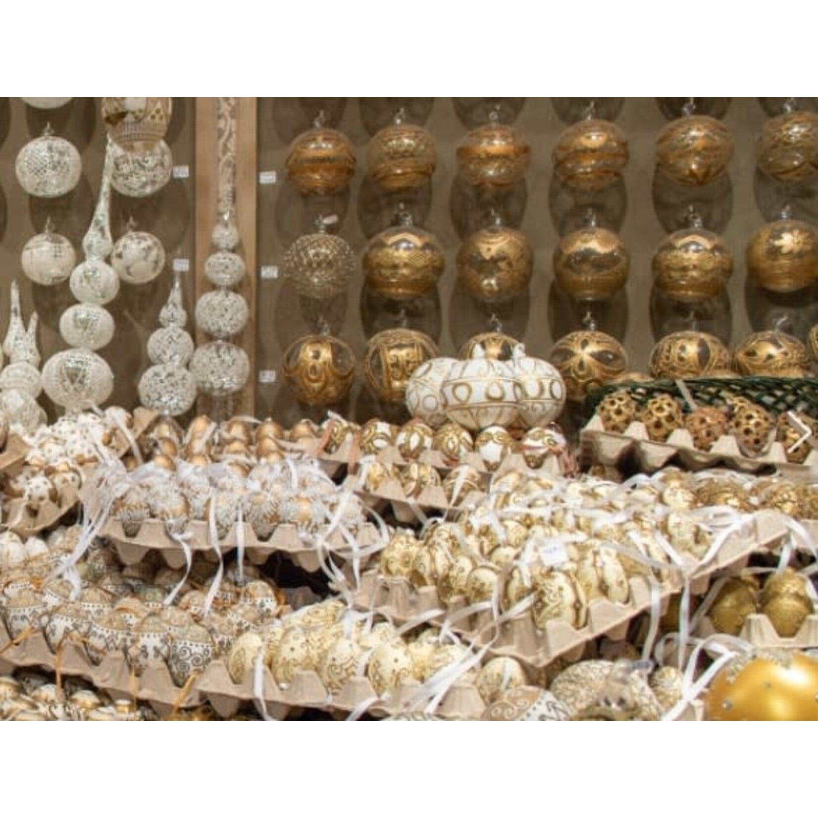 Peter Priess Handcrafted Gold Beaded Lace Christmas Ball Ornament  5.5"
