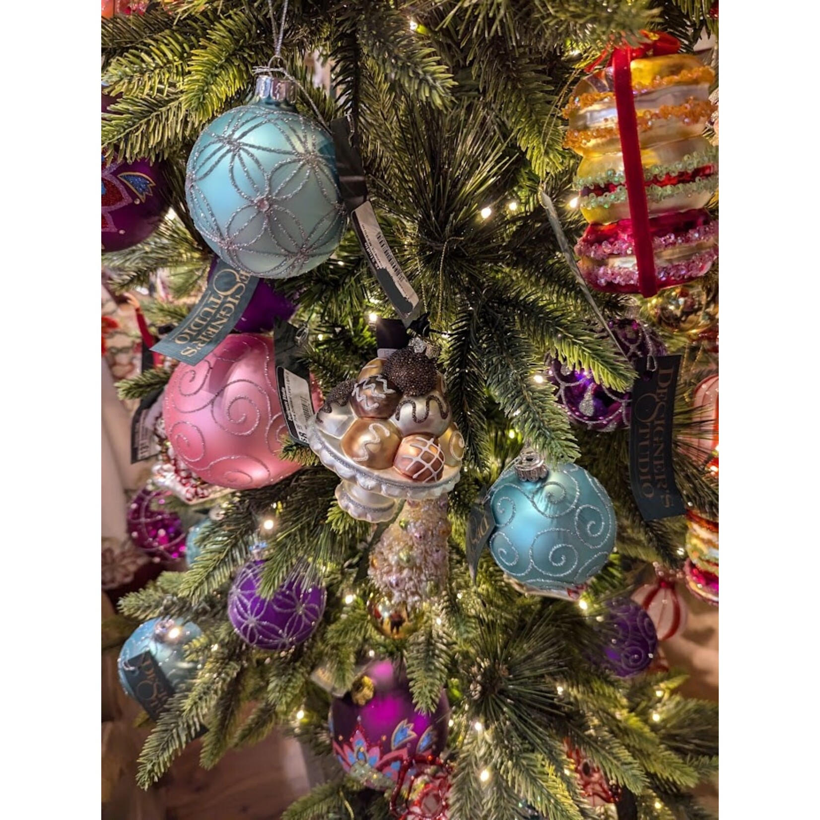 Tannenbaum Treasures Bohemian Flower Glitter Ball Ornament