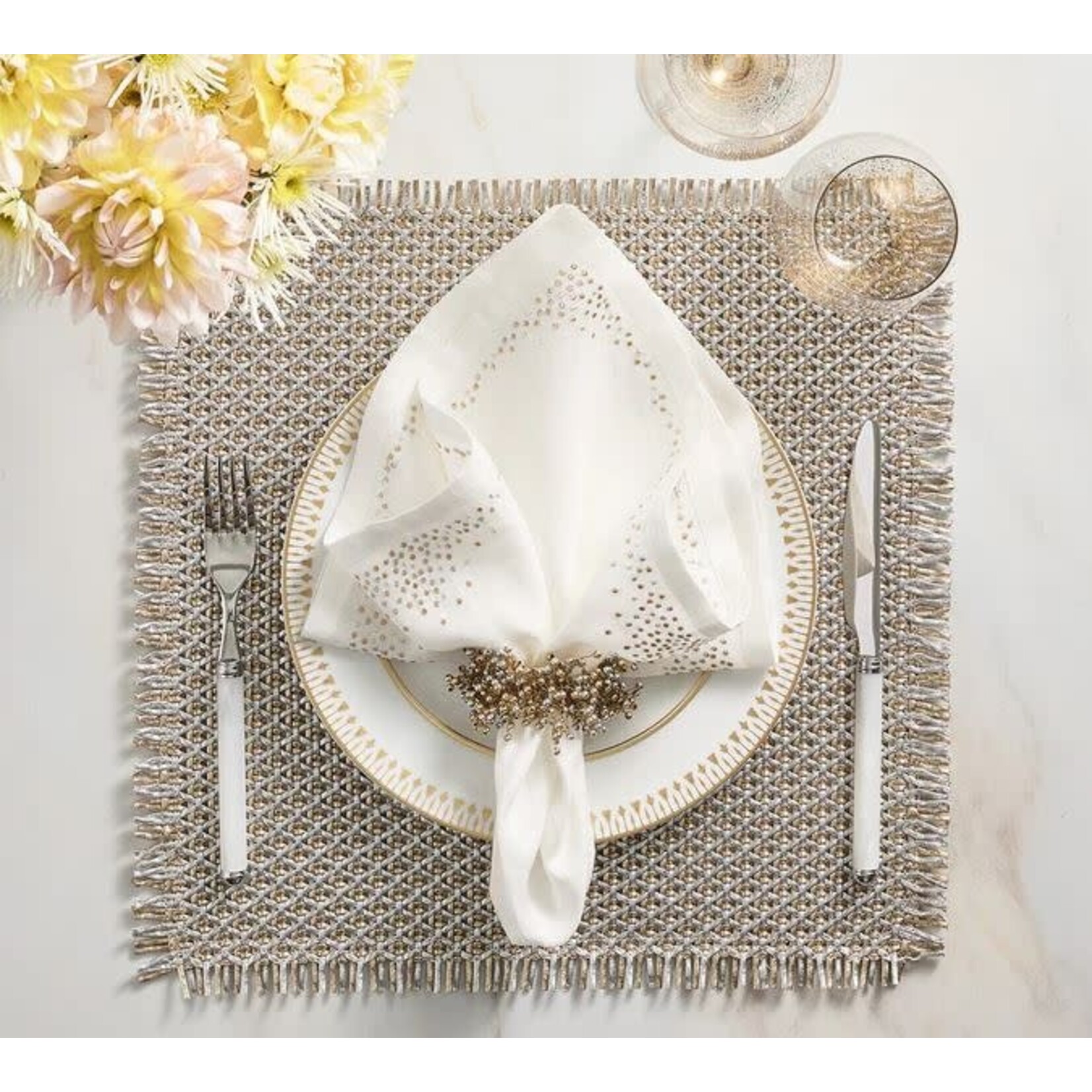 Kim Seybert Pin Dot Napkin in White Gold Silver