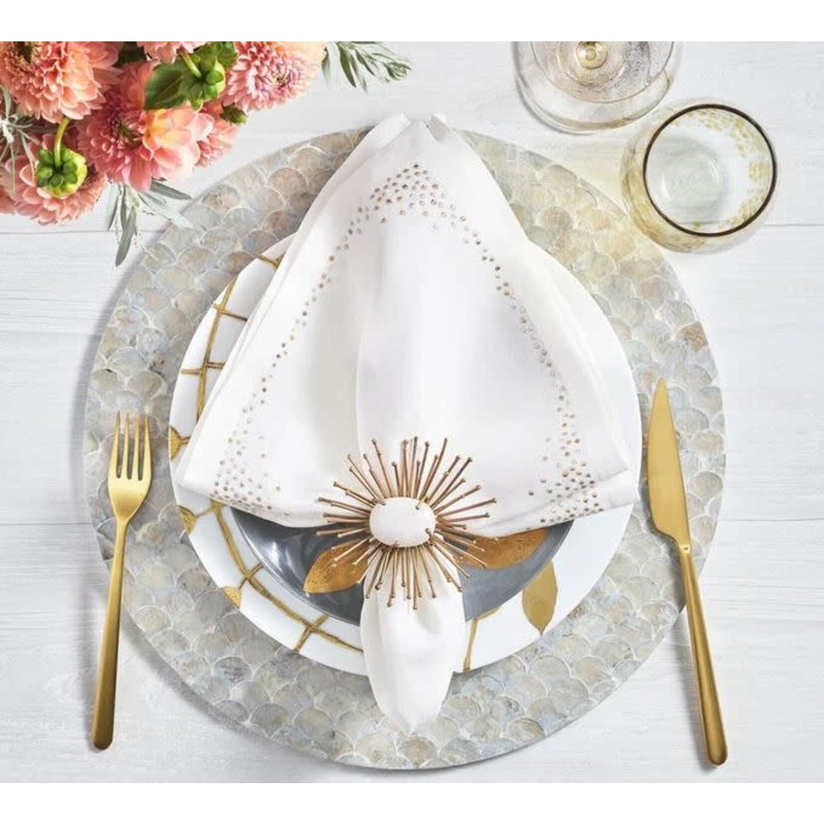 Kim Seybert Pin Dot Napkin in White Gold Silver