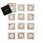 Kim Seybert Xmas Carol Cocktail Napkin in White Red Green Set of 12