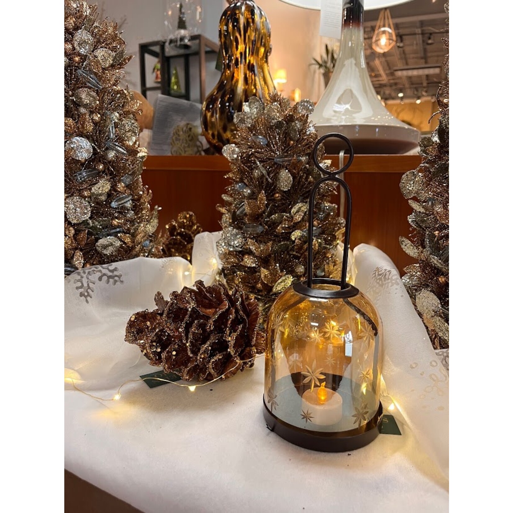 RAZ Imports Gold Star Etched Hanging Lantern Ornament 9"