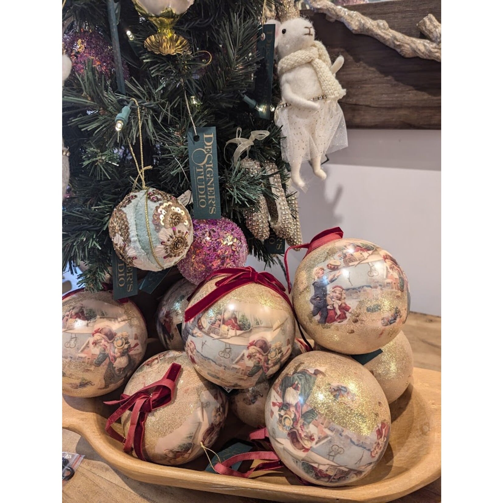 Shishi LLC Ball with Kids Red & Gold Ball Ornament 4"