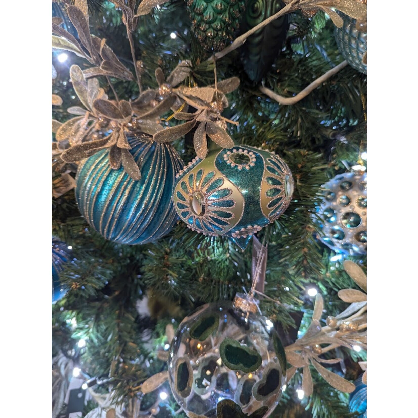 Katherine's Collection Glass Pirouette Green & Silver Bauble Ornament