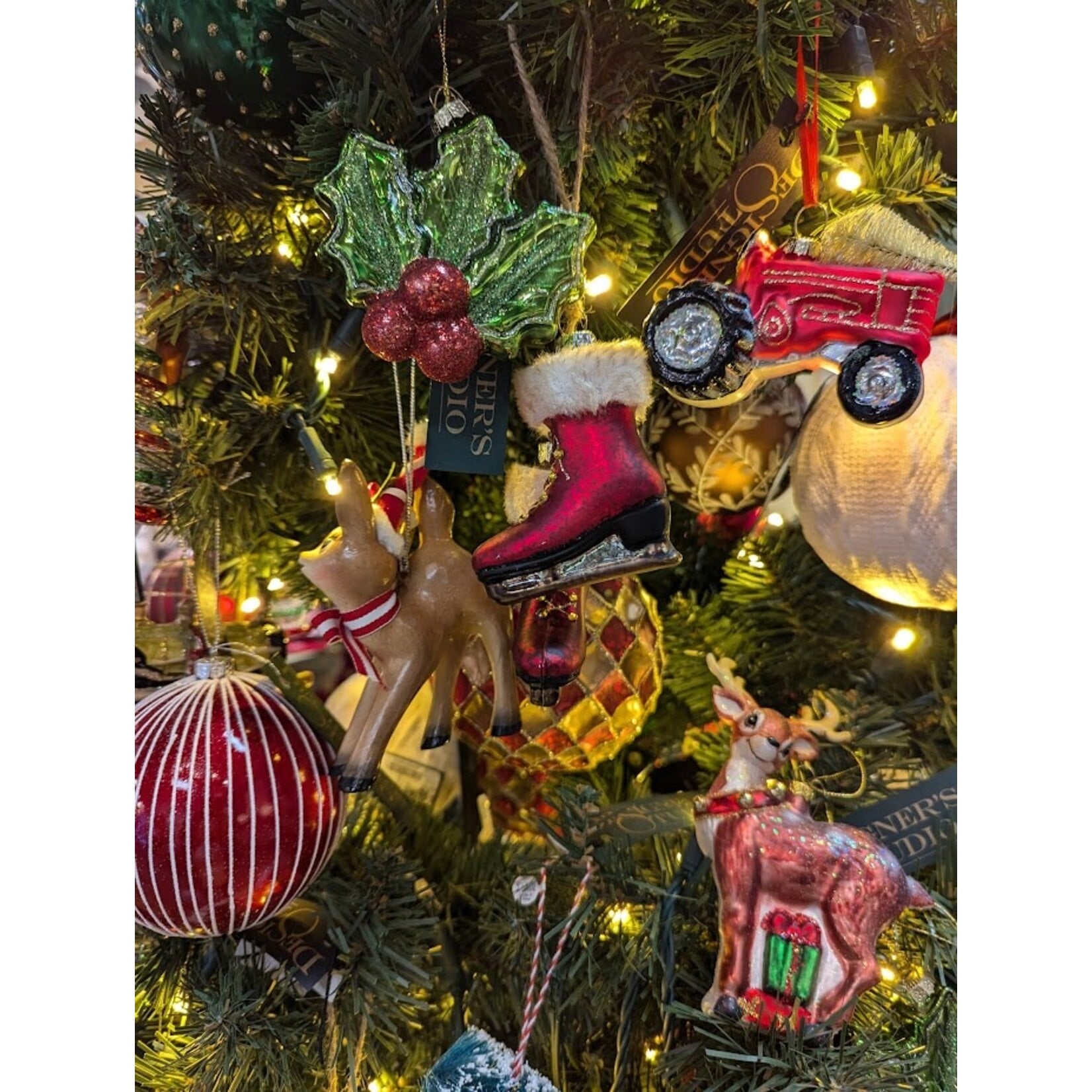 RAZ Imports Holly & Red Berry Glitter Ornament 3.5"