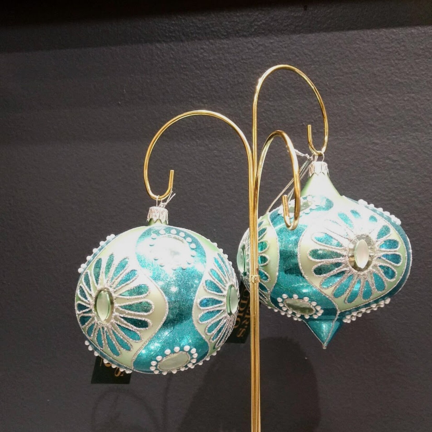 Katherine's Collection Glass Pirouette Green & Silver Bauble Ornament