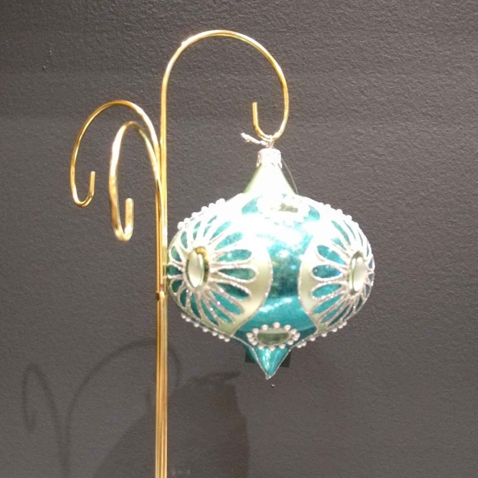 Katherine's Collection Glass Pirouette Green & Silver Bauble Ornament