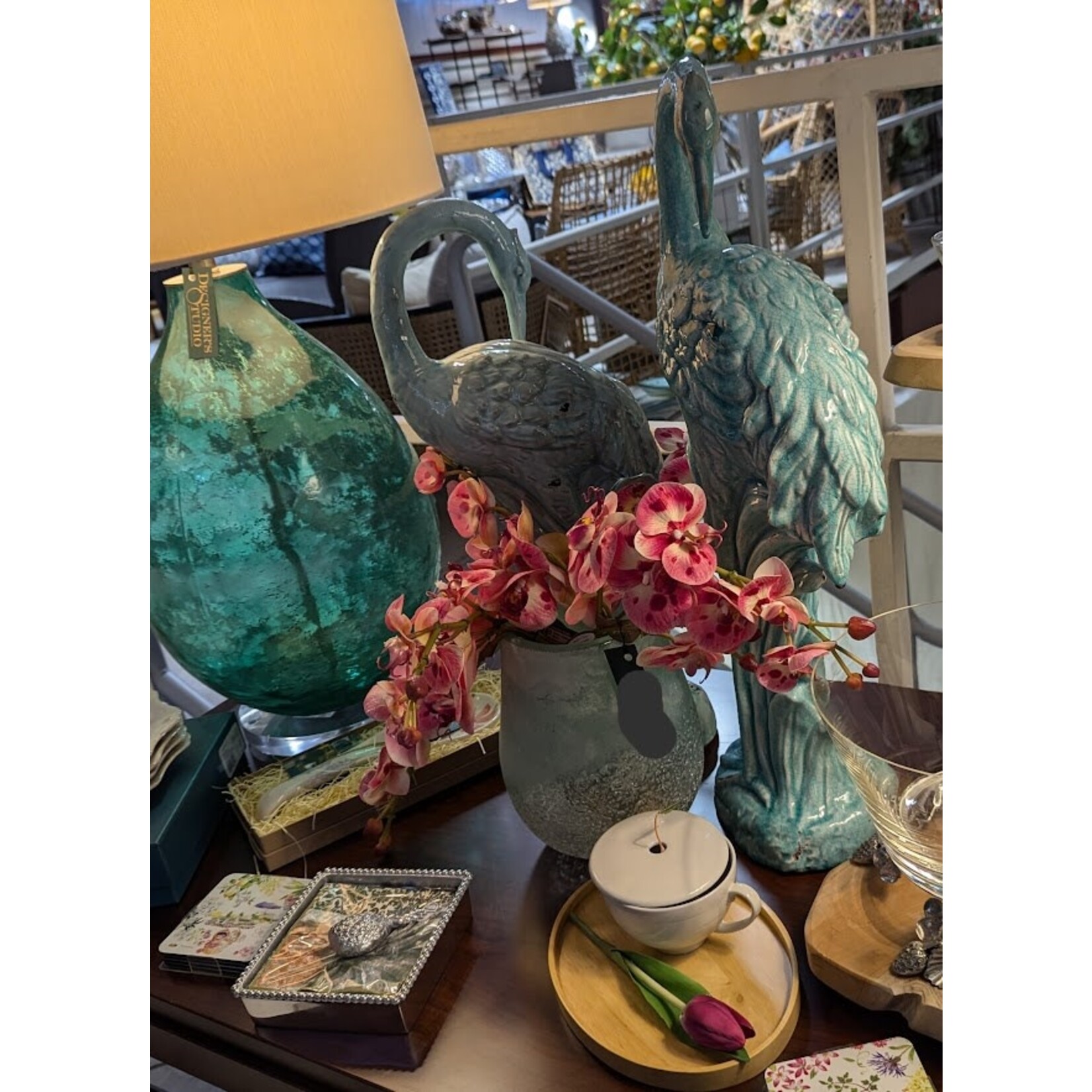 Two's Company Decor Ceramic Egrets Turquoise Set of 2