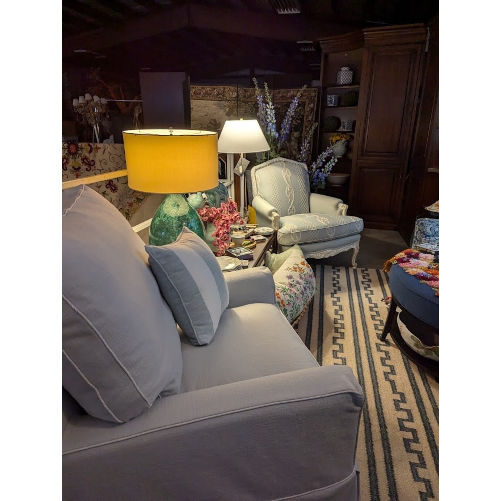 Sherrill Furniture Aqua Blue Carved Chair
