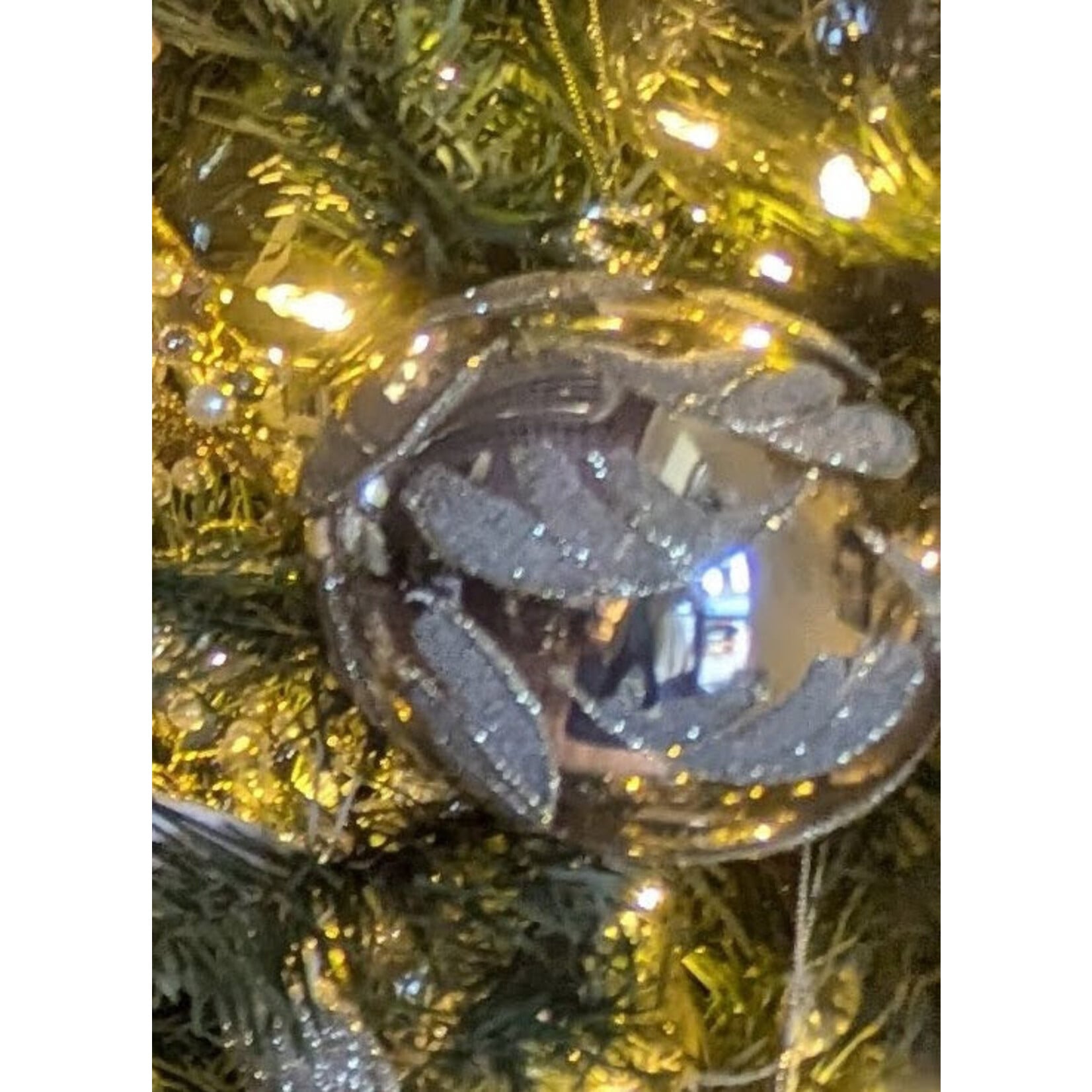 Shishi LLC Glass Ball Gold & Brown Glitter Beaded Leaves Ornament 4"