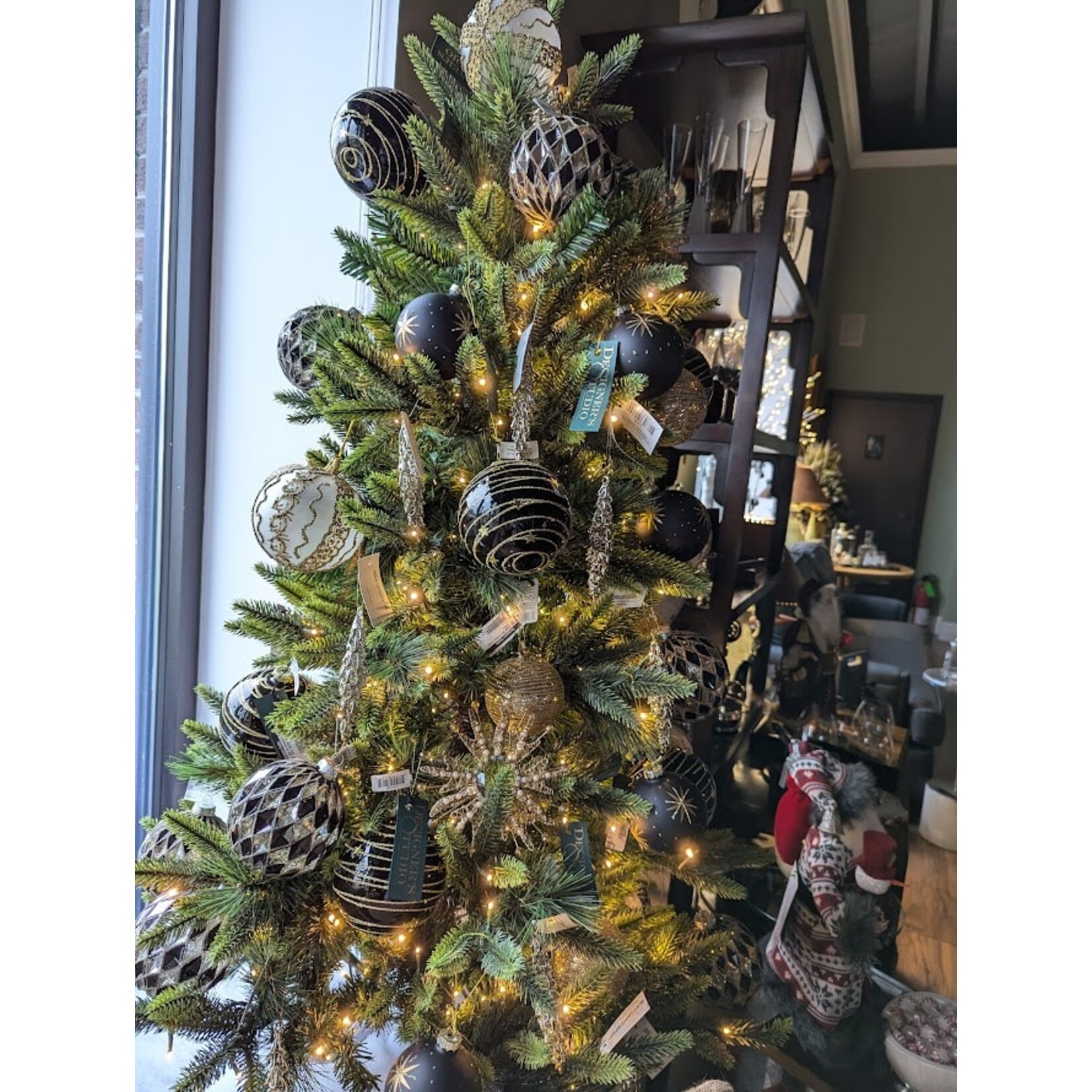 Zodax Black Stars & Gold Glitter Glass Ball Ornament 4"