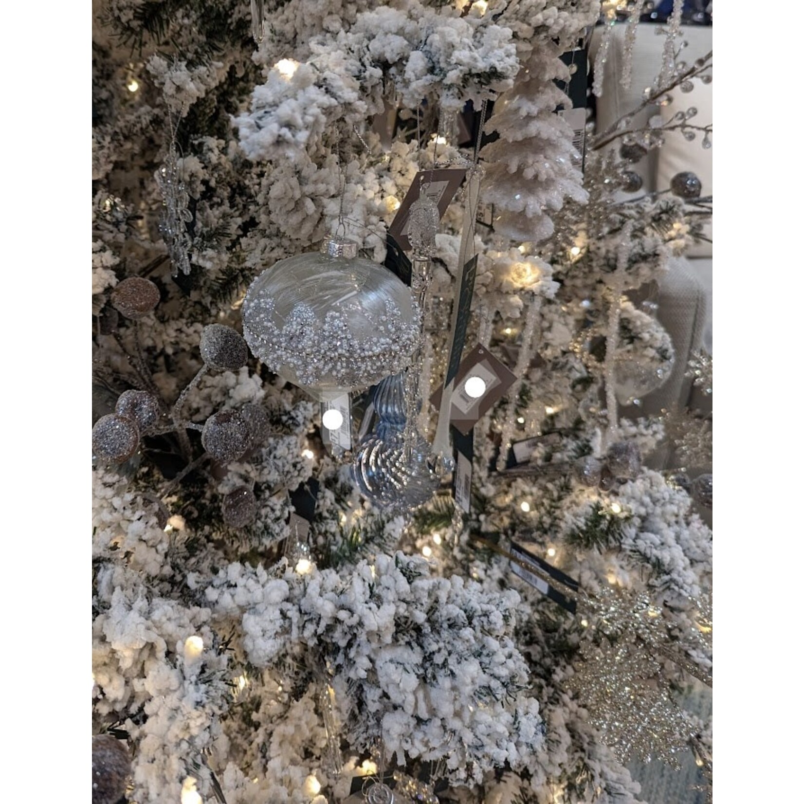 RAZ Imports Silver Beaded Ornament 4"